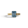3 Carat Fancy Vivid Blue Emerald cut bezel Setting Ring - Zelora - 10K Solid Gold / Yellow Gold