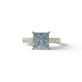 3 Carat Fancy Vivid Blue Princess Cut Pave Lab Created Diamond Ring - Elysia - 10K Solid Gold / Yellow Gold