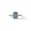 2 Ct Blue Oval Cut Lab Diamond In Space-Chanel Setting Ring - Celestial - 10K Solid Gold / Yellow Gold