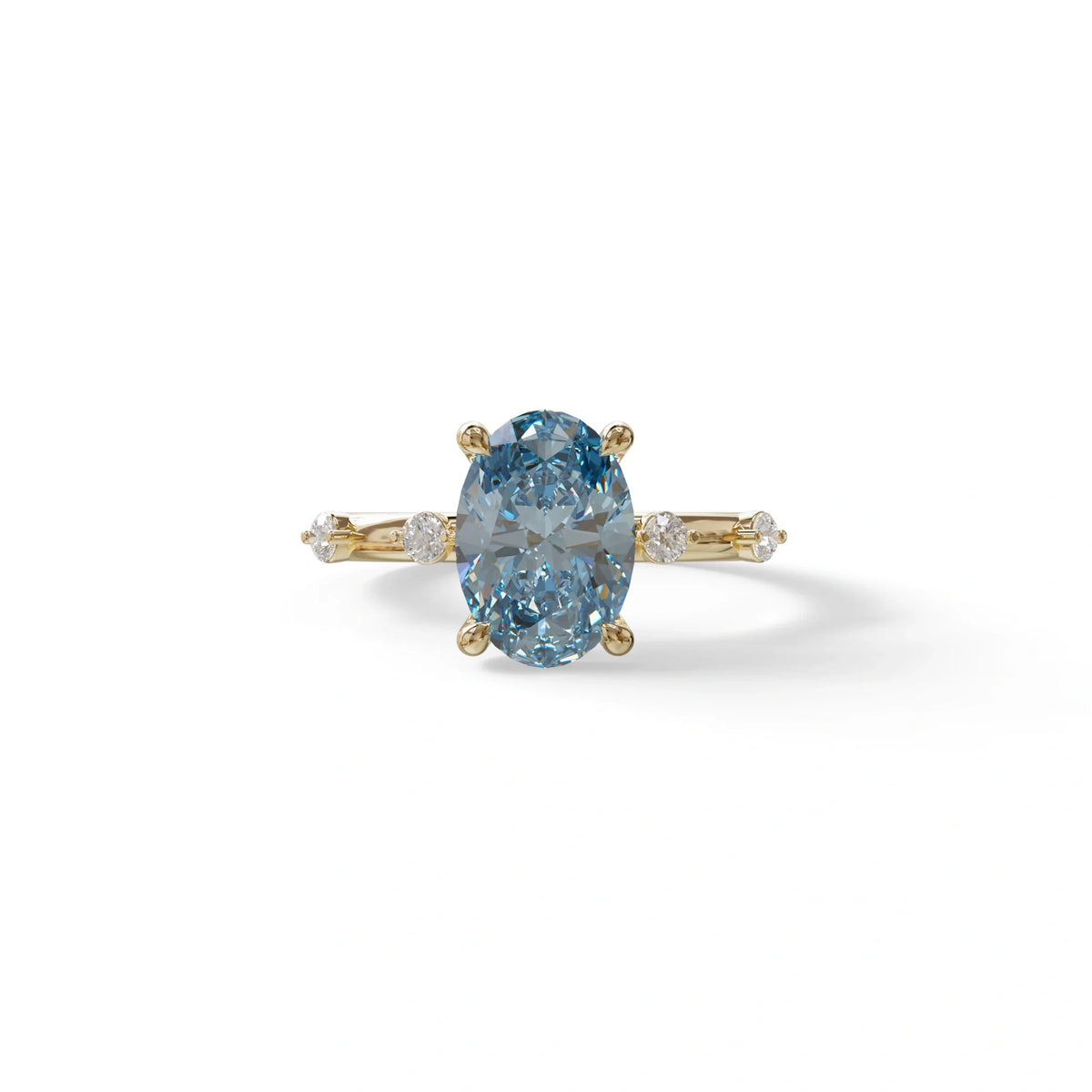 2 Ct Blue Oval Cut Lab Diamond In Space-Chanel Setting Ring - Celestial - 10K Solid Gold / Yellow Gold