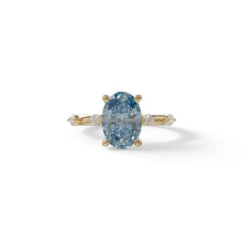 2 Ct Blue Oval Cut Lab Diamond In Space-Chanel Setting Ring - Celestial - 10K Solid Gold / Yellow Gold