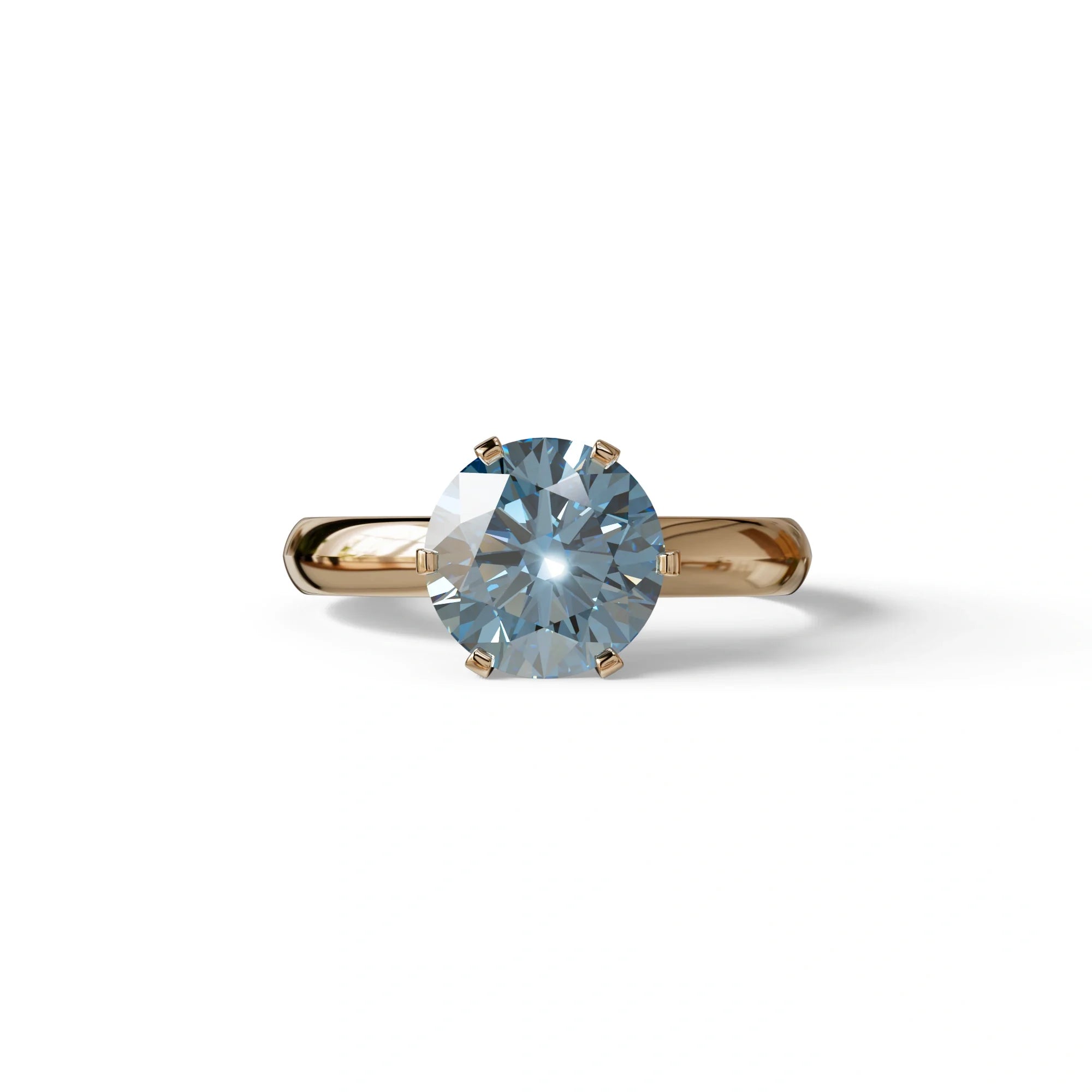 2 Carat Blue Round Cut Solitaire Lab Diamond Ring - Fury - 10K Solid Gold / Rose Gold