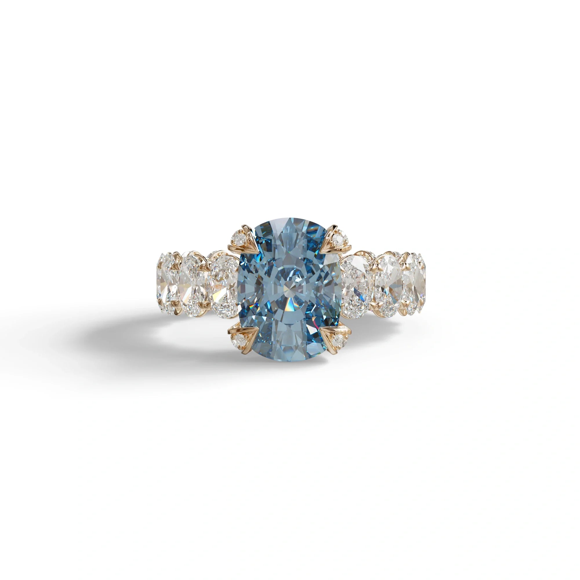 4 Carat Blue Cushion Cut Full Eternity Lab Grown Diamond Ring - Enigma - 10K Solid Gold / Rose Gold