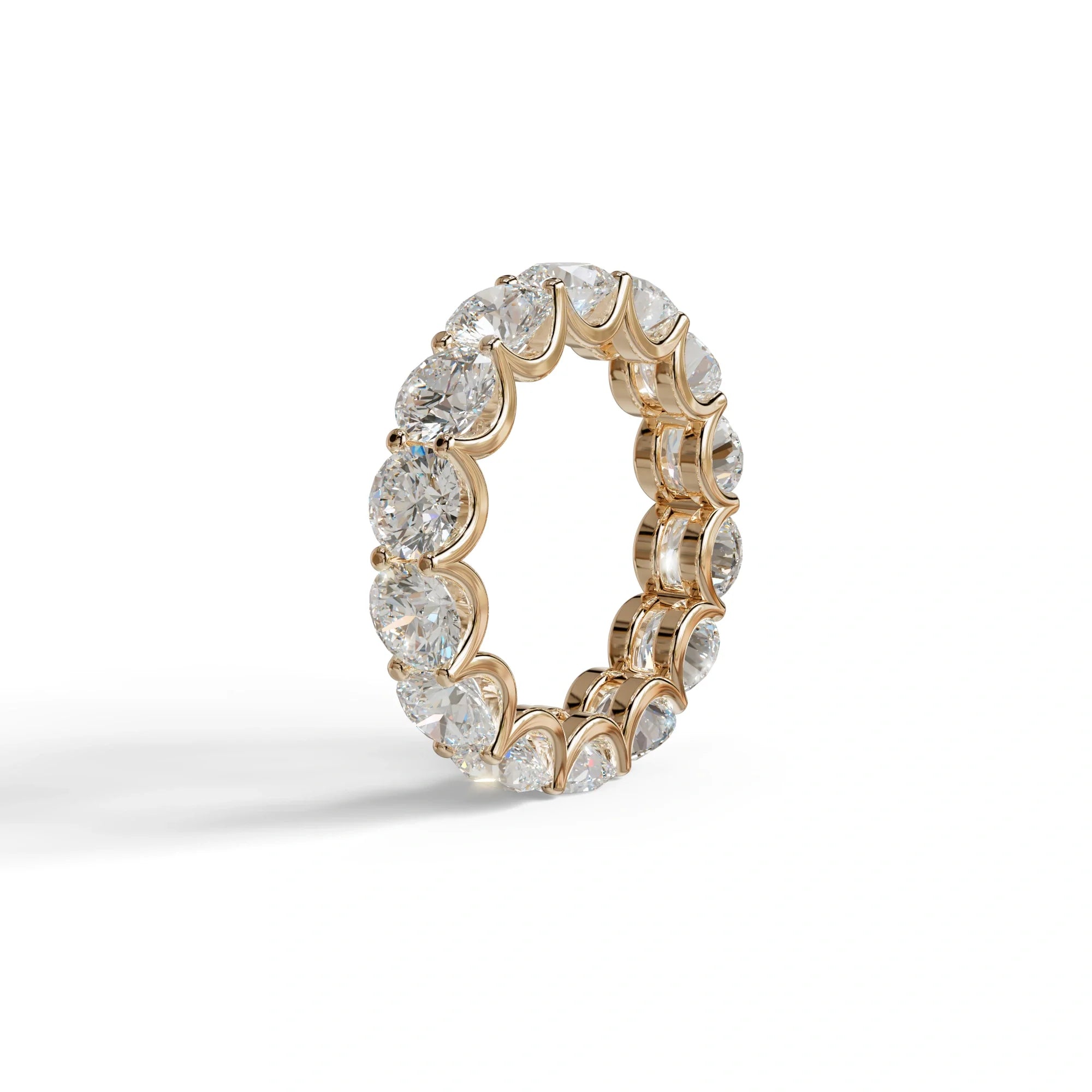 Round Brilliant Diamond Full Eternity Band in 18k Yellow Gold – Scalloped U-Prong Setting