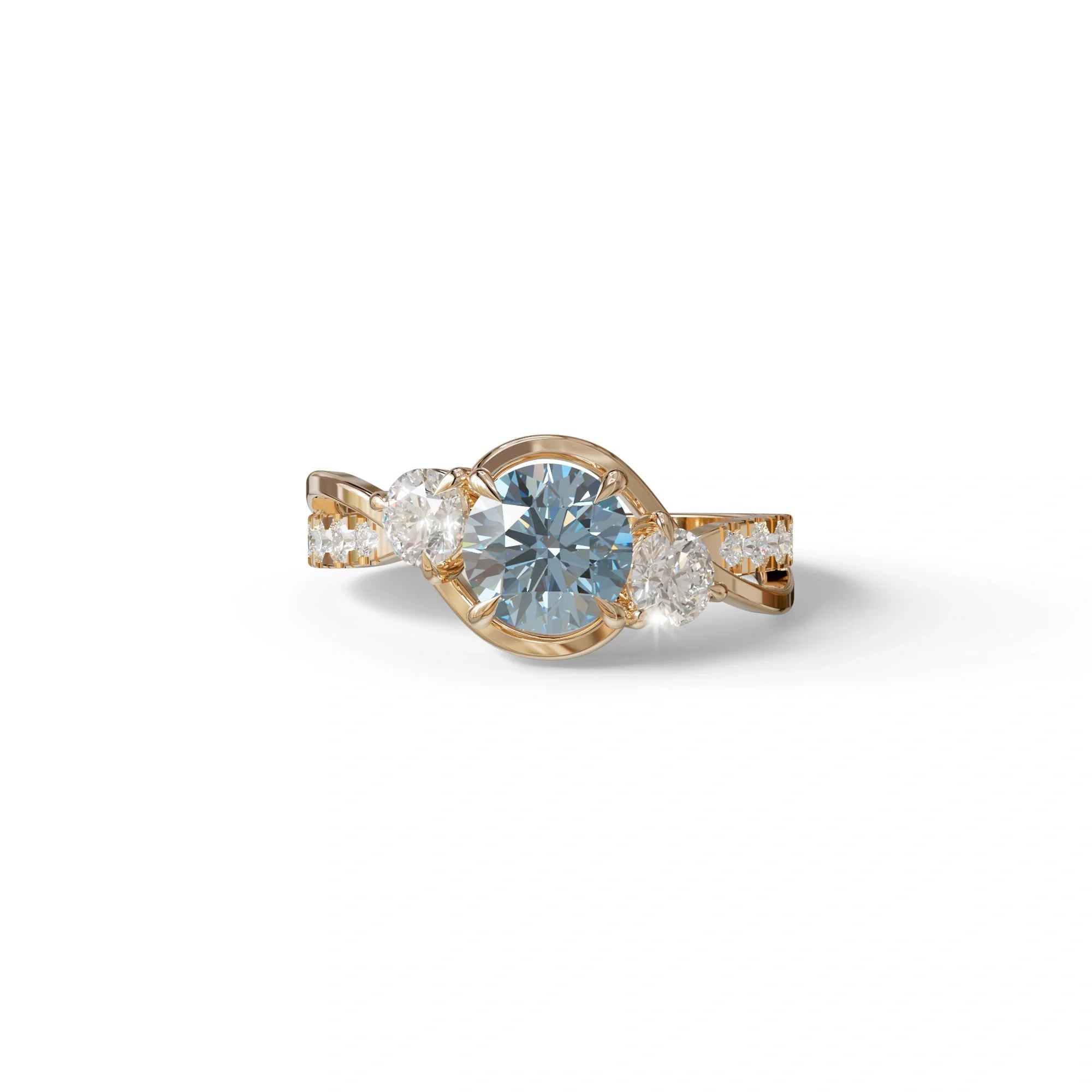 2 Carat Blue Lab Grown Diamond Round Engagement Ring - Giverny - 10K Solid Gold / Rose Gold