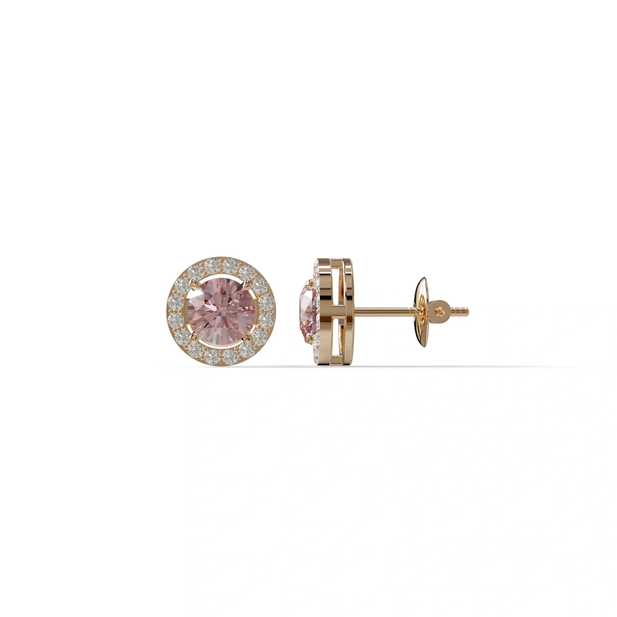 Ciera - Pink Color Round Diamond Stud Earrings | Halo Setting | Certified