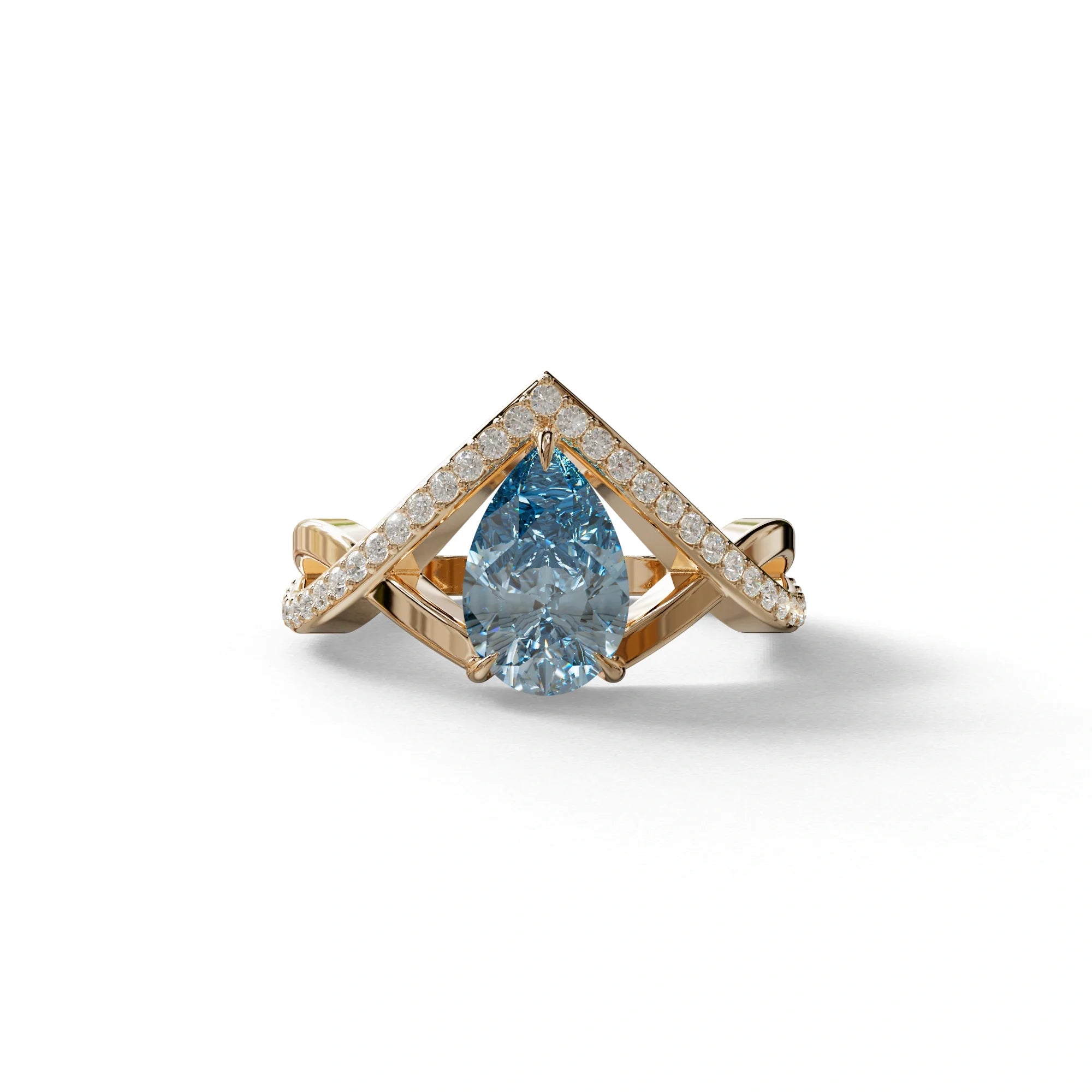 2 Carat Blue Pear Cut Tear Drop Lab Diamond Ring - Glamly - 10K Solid Gold / Rose Gold