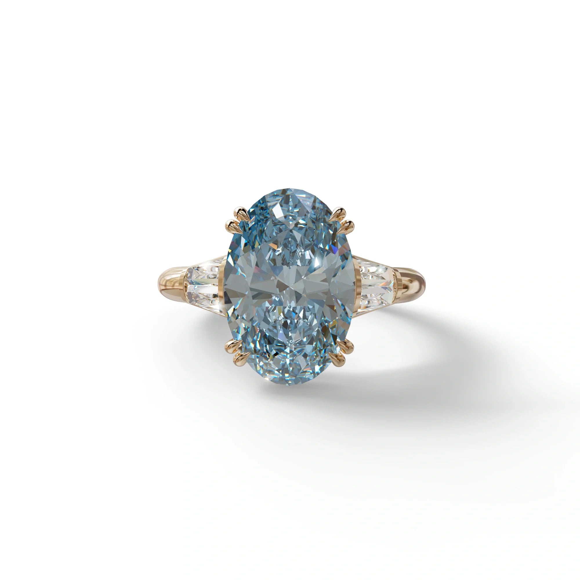 3 Carat Blue Oval & Baguette Lab Diamond Ring - Persi - 10K Solid Gold / Rose Gold