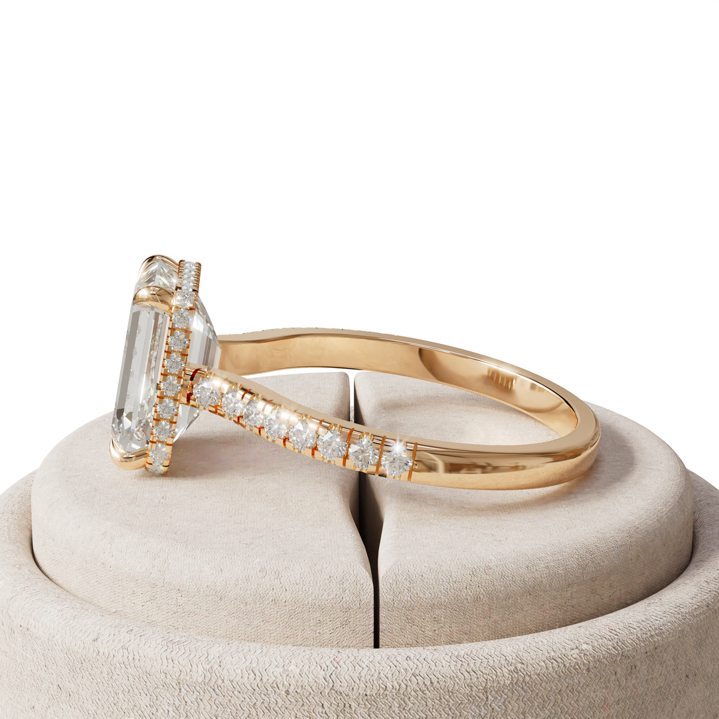 2.5 Ct E/VVS Emerald Cut Lab Diamond In Hidden Halo & Pave Setting Ring - Siena