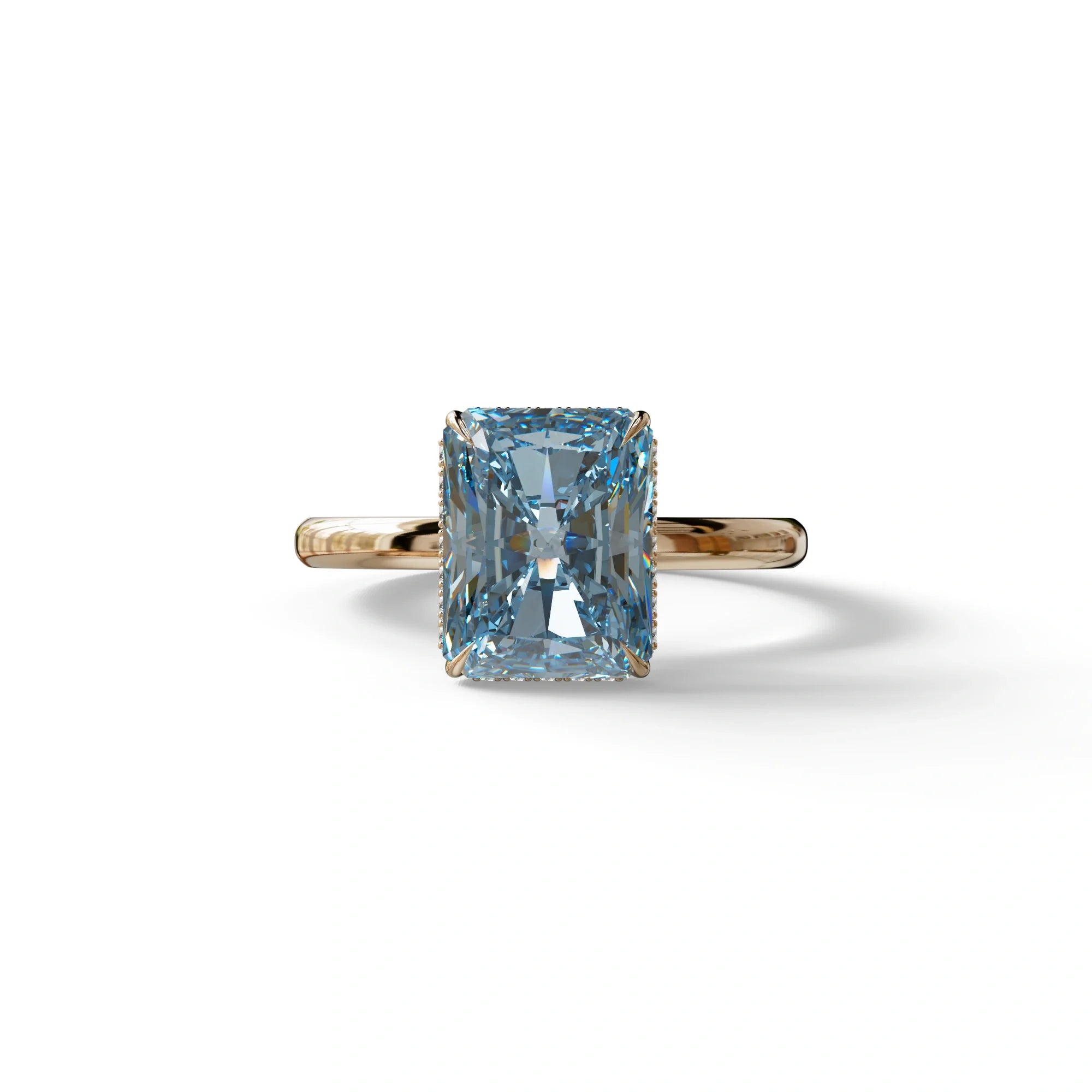 3 Carat Fancy Blue Radiant Cut Hidden Halo Lab Grown Diamond Engagement Ring - 10K Solid Gold / Rose Gold