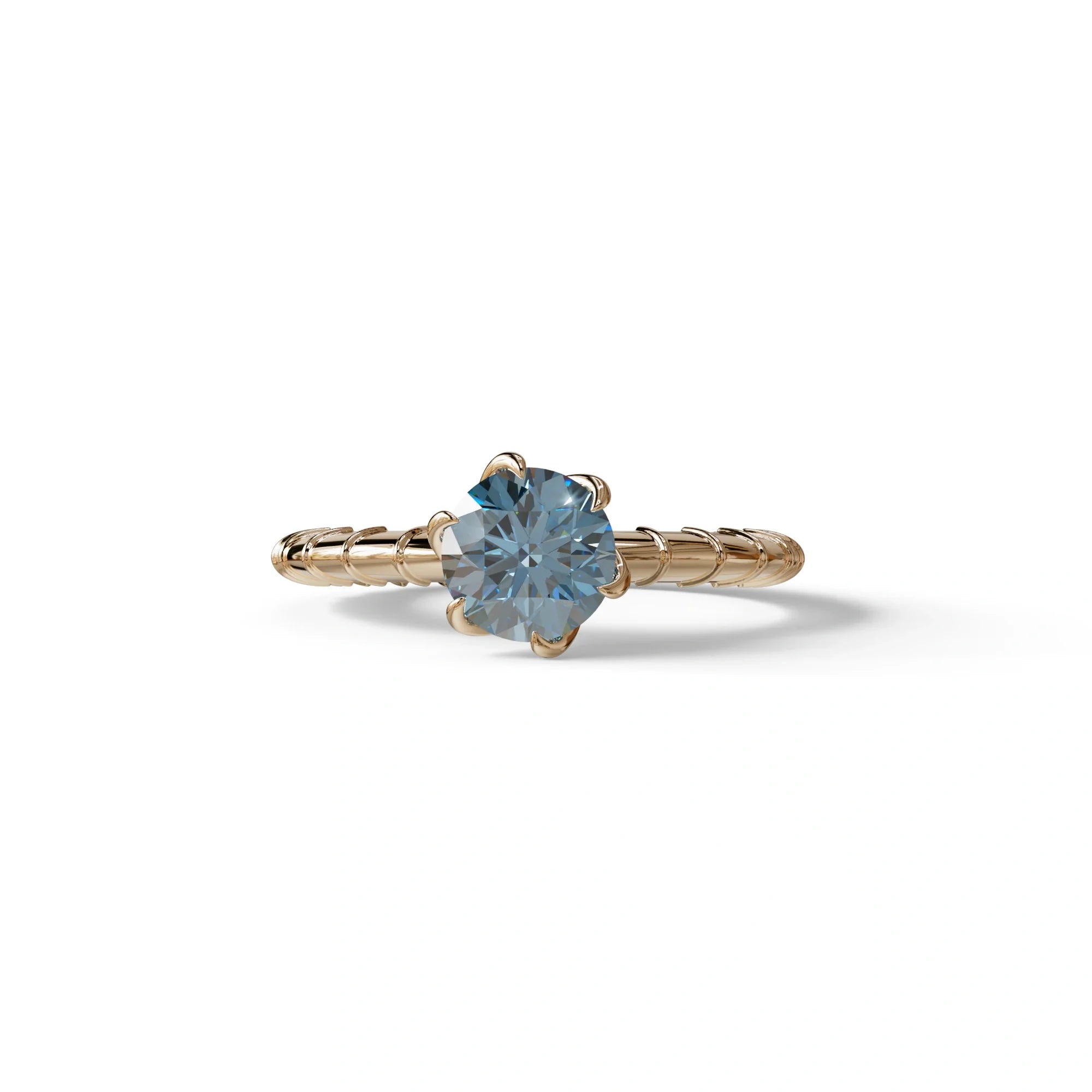 1 Carat Blue Round Cut Lab Diamond Ring - Hyper Glam - 10K Solid Gold / Rose Gold