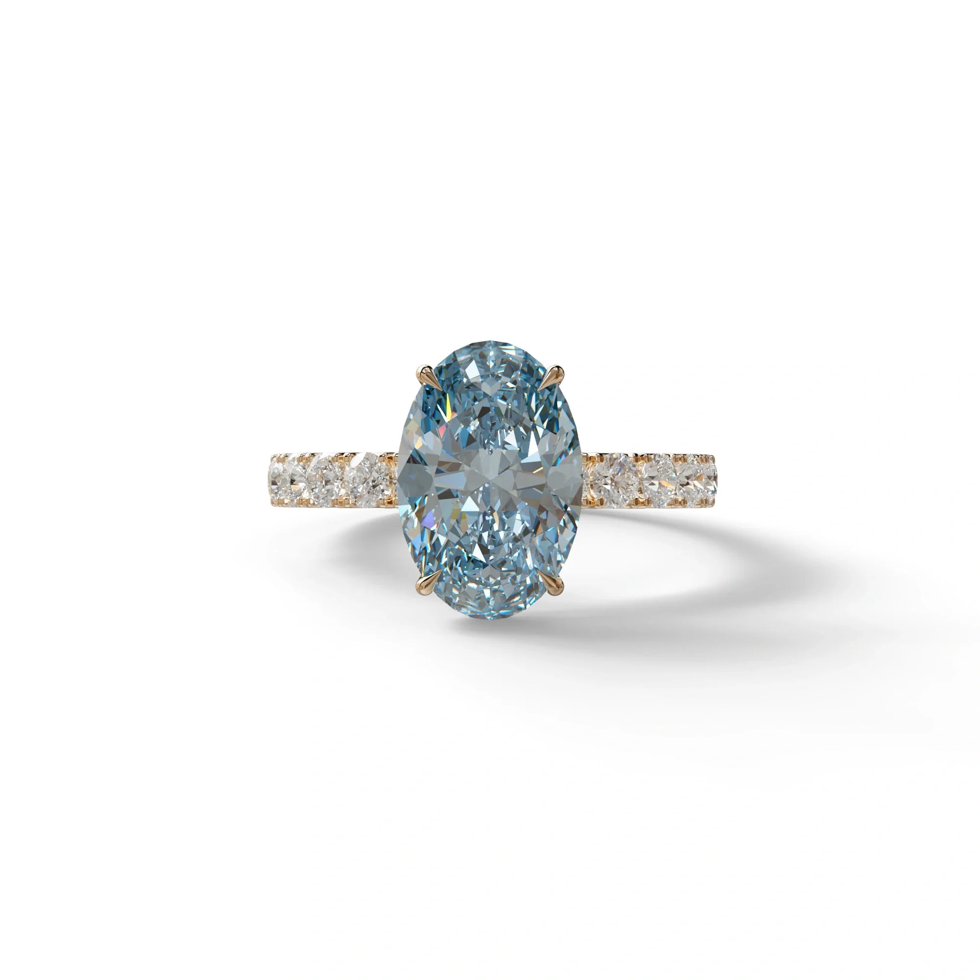 4 Carat Blue Oval Cut Hidden Halo Lab Diamond Engagement Ring - Christie’s - 10K Solid Gold / Rose Gold
