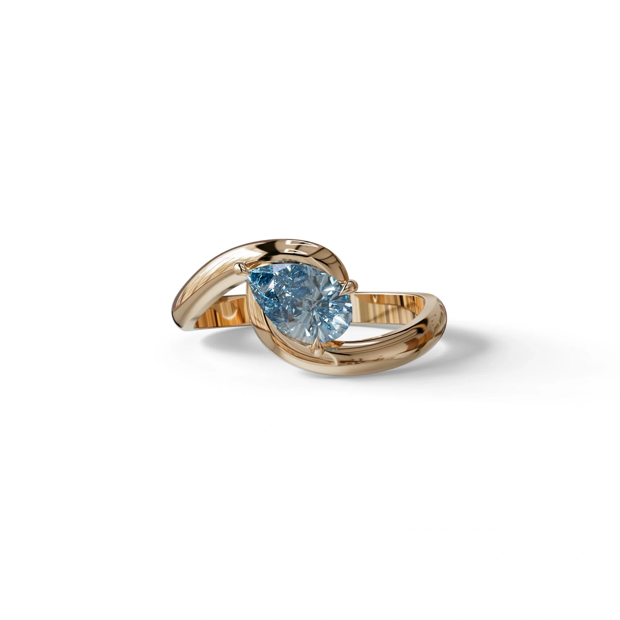 1 Carat Blue Pear Cut Solitaire Lab Grown Diamond Ring - Maniya - 10K Solid Gold / Rose Gold