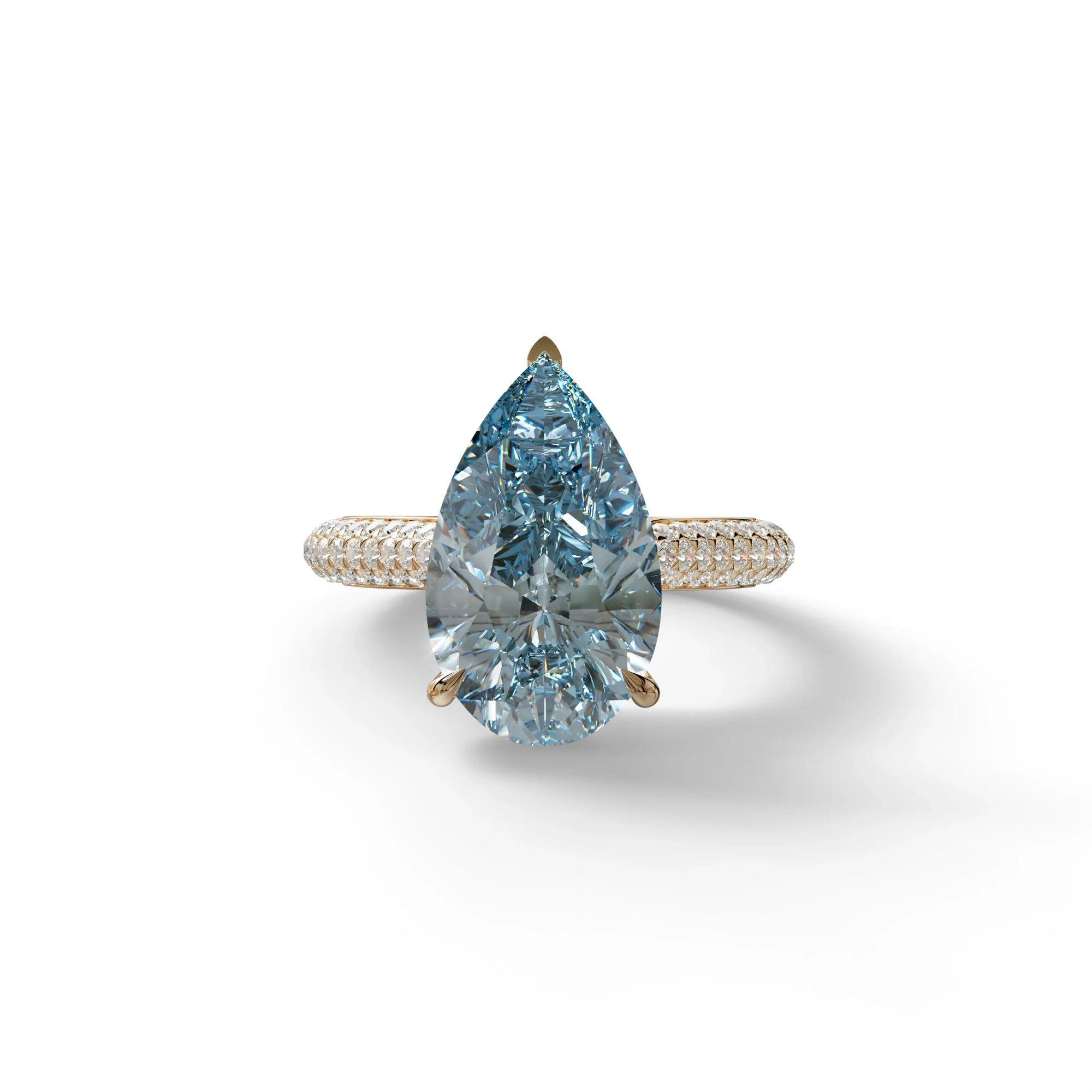 3 Carat Blue Pear Shaped Hidden Halo Lab Diamond Engagement Ring - Alina - 10K Solid Gold / Rose Gold
