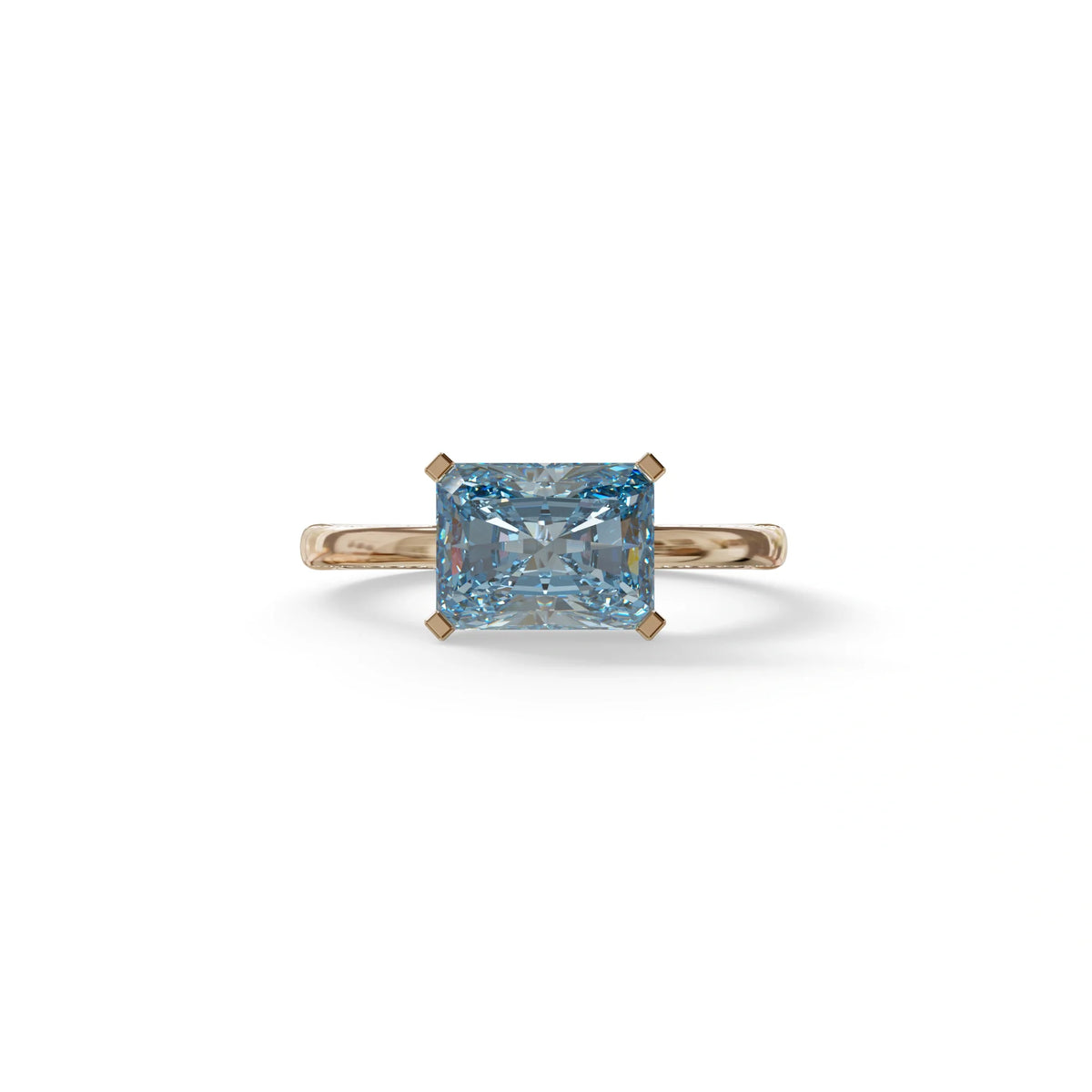 2.5 Ct Blue Radiant Cut Lab Grown Diamond In Pave-Chanel Setting Ring - Maxine - 10K Solid Gold / Rose Gold