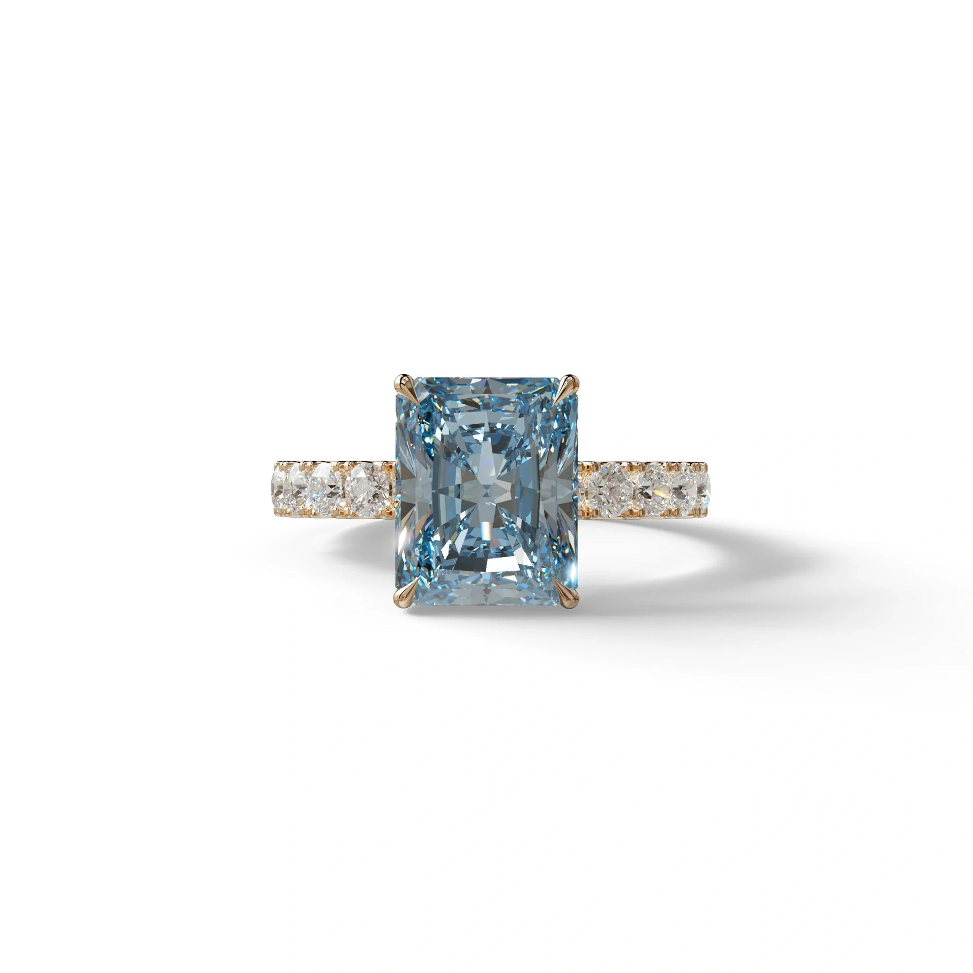 3 Carat Blue Radiant Cut Lab Diamond Engagement Ring - Lace Bridge - 10K Solid Gold / Rose Gold