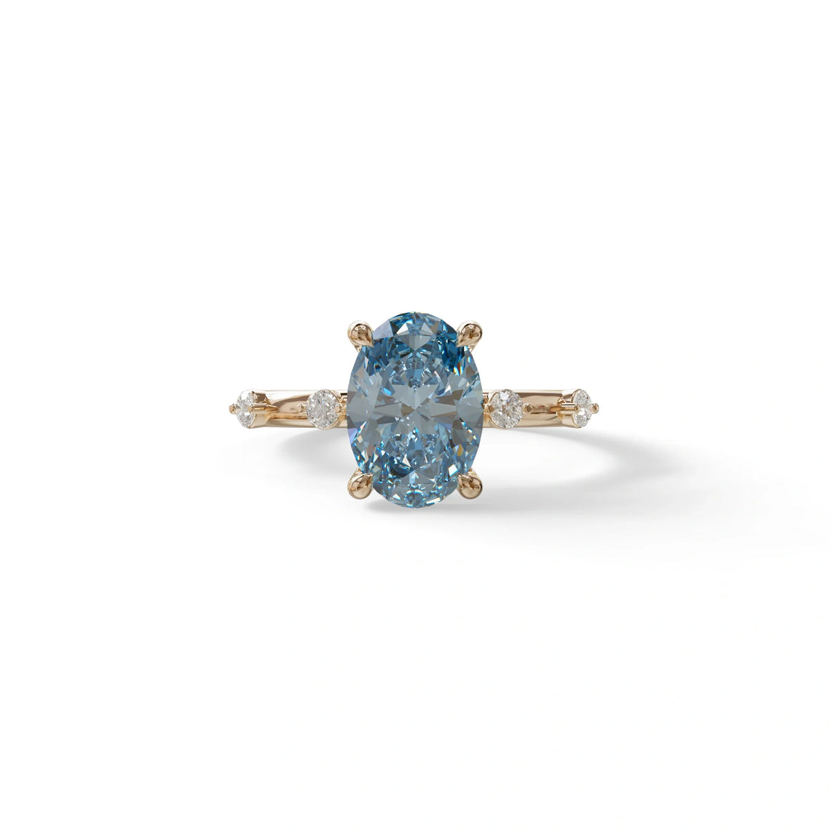 2 Ct Blue Oval Cut Lab Diamond In Space-Chanel Setting Ring - Celestial - 10K Solid Gold / Rose Gold