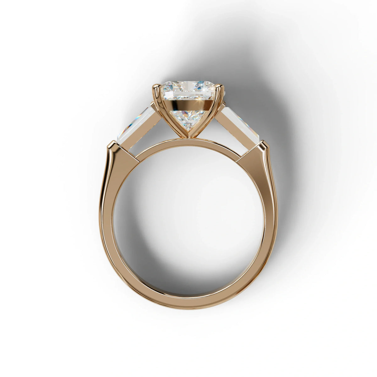3 Carat E-VVS Cushion & Tapered Baguette Three Stone Engagement Ring
