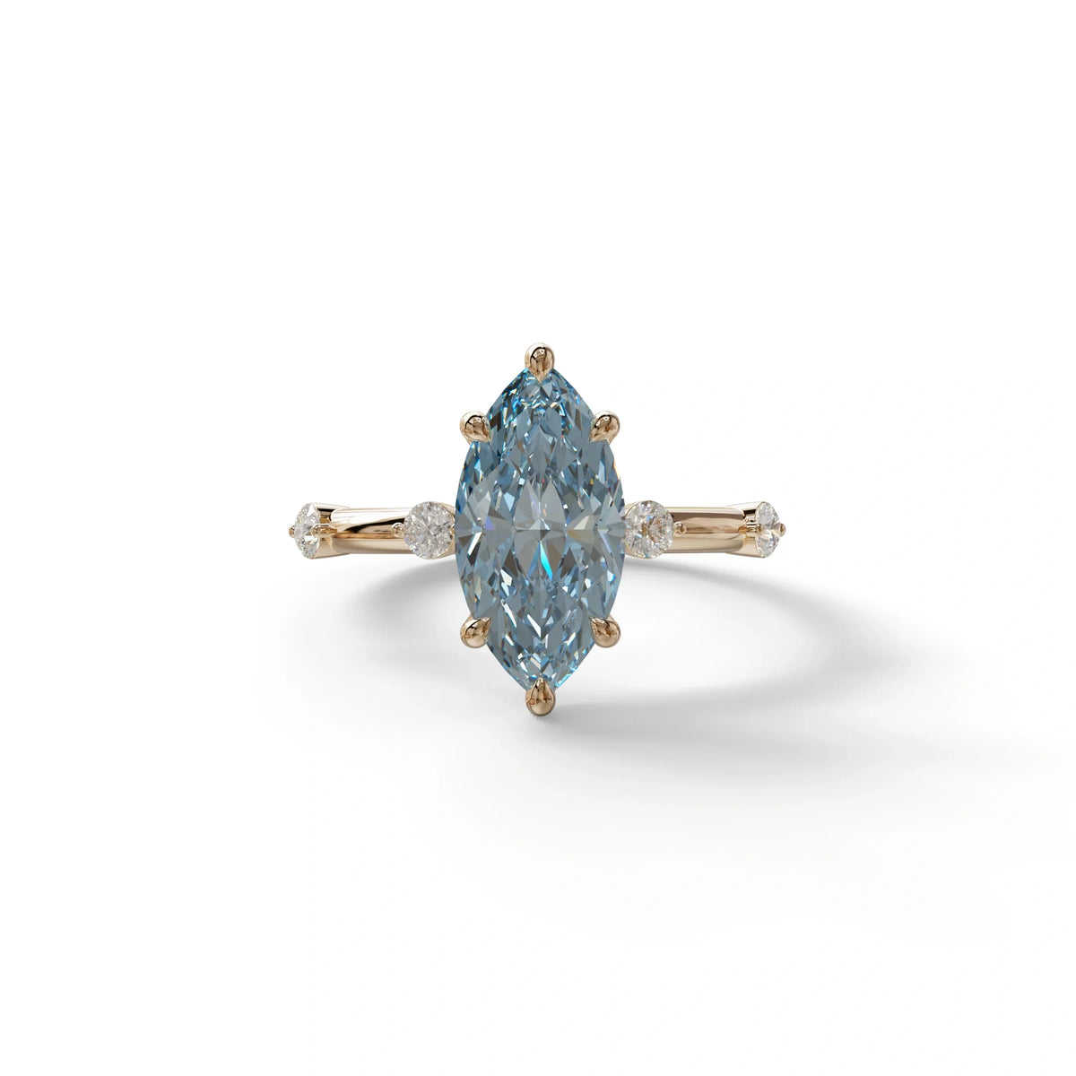2.5 Ct Fancy Vivid Blue Marquise Cut Lab Diamond In Space-Chanel Setting Ring - Nimi - 10K Solid Gold / Rose Gold