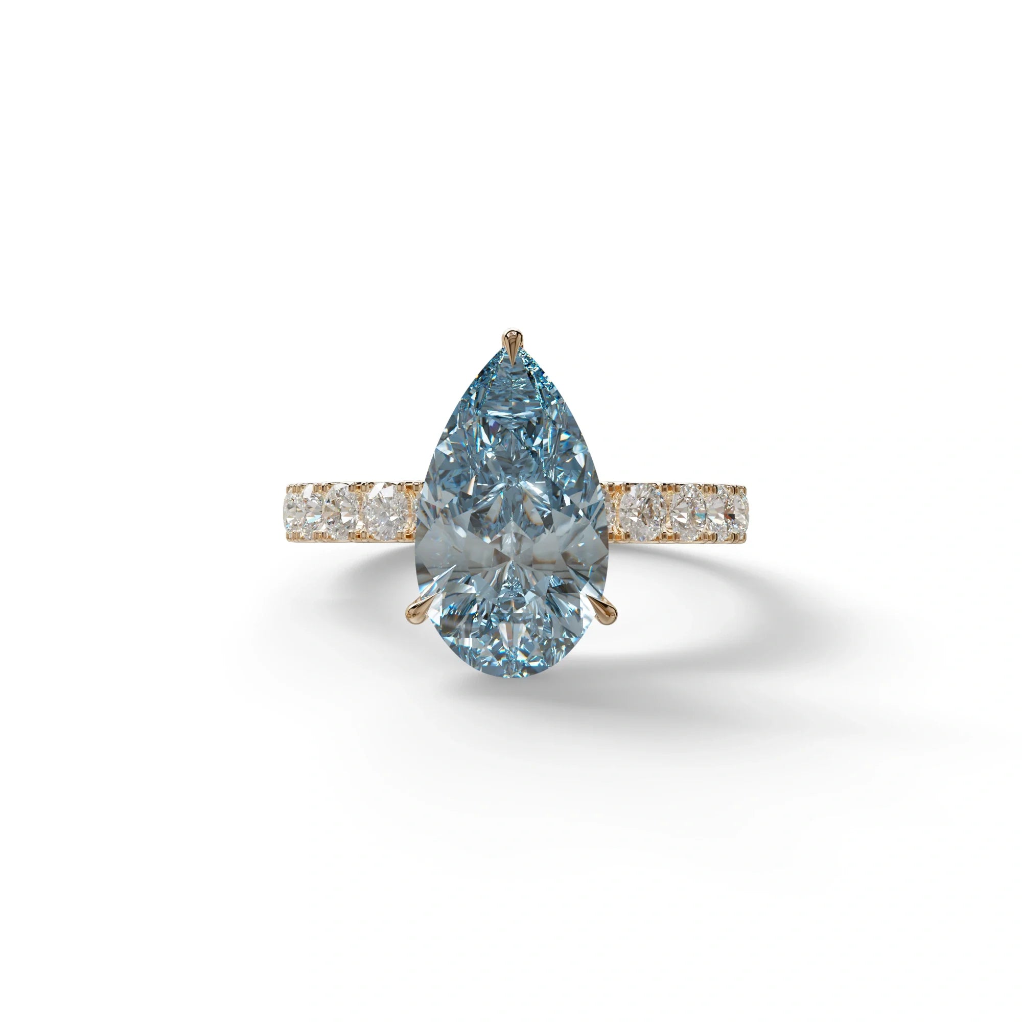 3 Carat Vivid Blue Pear cut Lab Grown Diamond Engagement Ring | Pave & Hidden Halo Diamond- Feesia - 10K Solid Gold