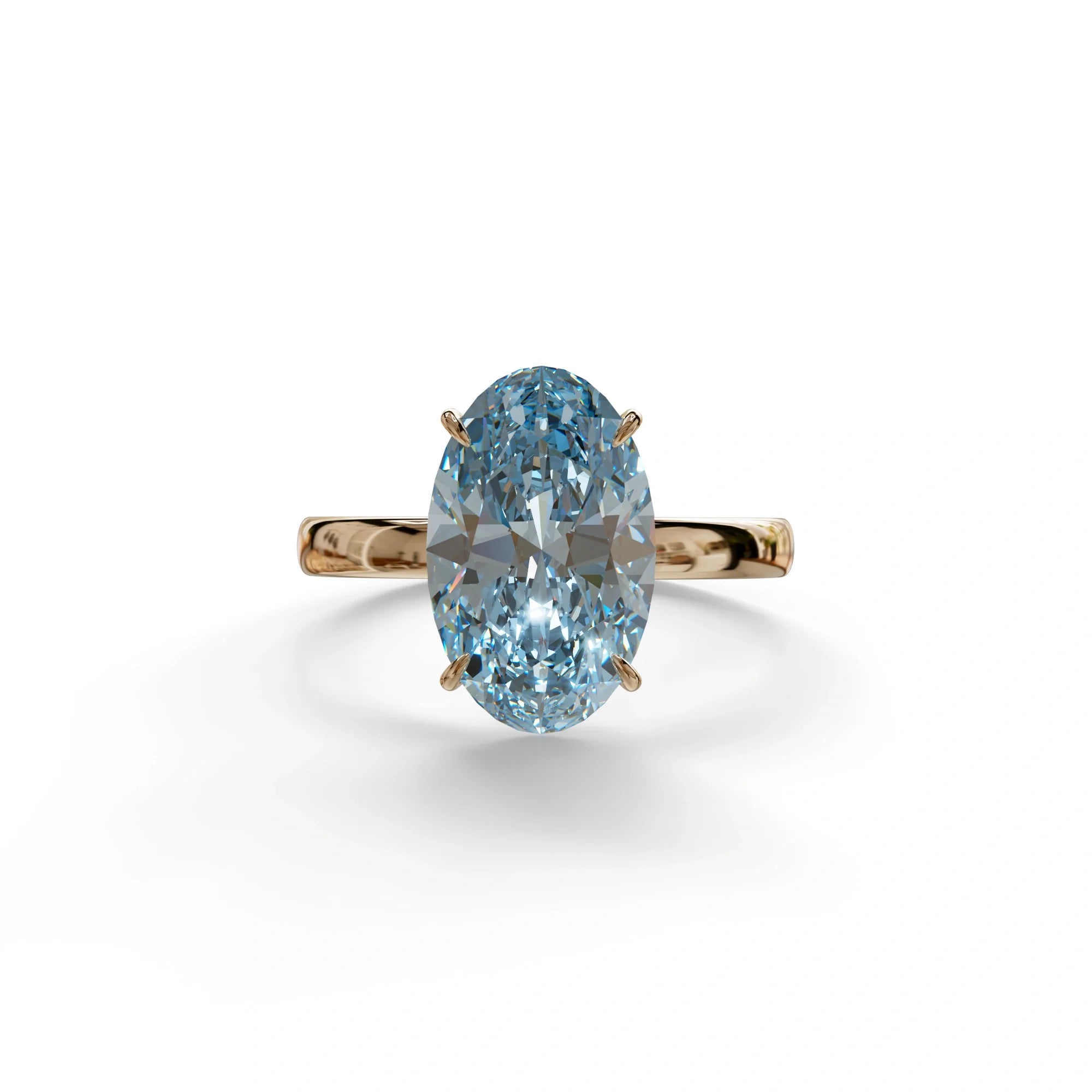 4 Carat Oval Fancy Vivid Blue Lab Grown Diamond Solitaire Engagement Ring - Cadris - 10K Solid Gold / Rose Gold