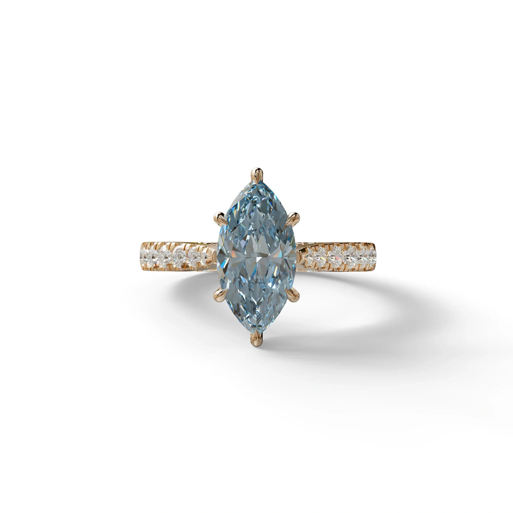 1.5 Carat Blue Marquise Cut Lab Diamond Hidden Halo & Pave Ring - Ash - 10K Solid Gold / Rose Gold