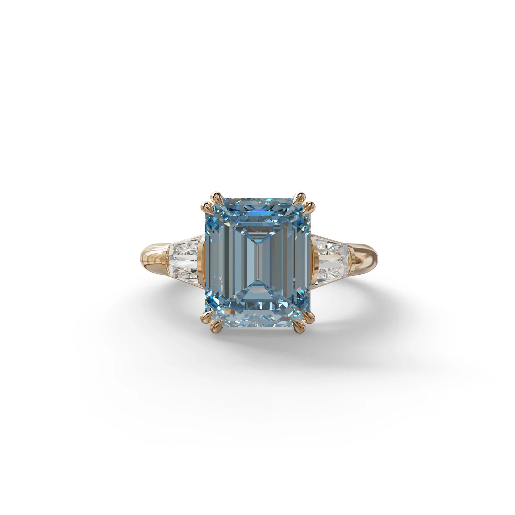 3 Carat Blue Emerald & Baguette Cut Multi Stone Lab Diamond Ring - Lami - 10K Solid Gold / Rose Gold