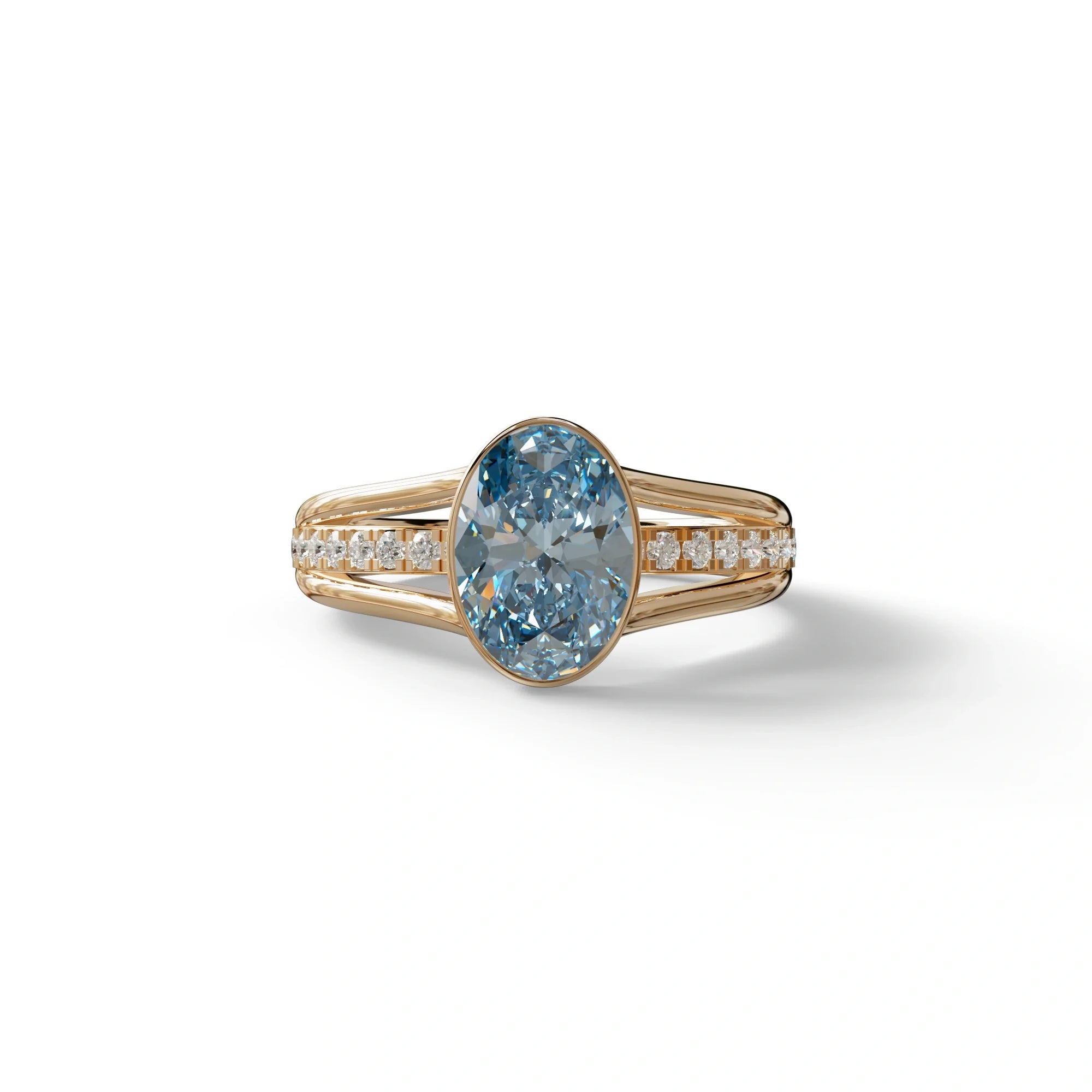 3 carat Fancy Vivid Blue Oval Cut lab Diamond Engagement Ring - Prisma - 10K Solid Gold / Rose Gold