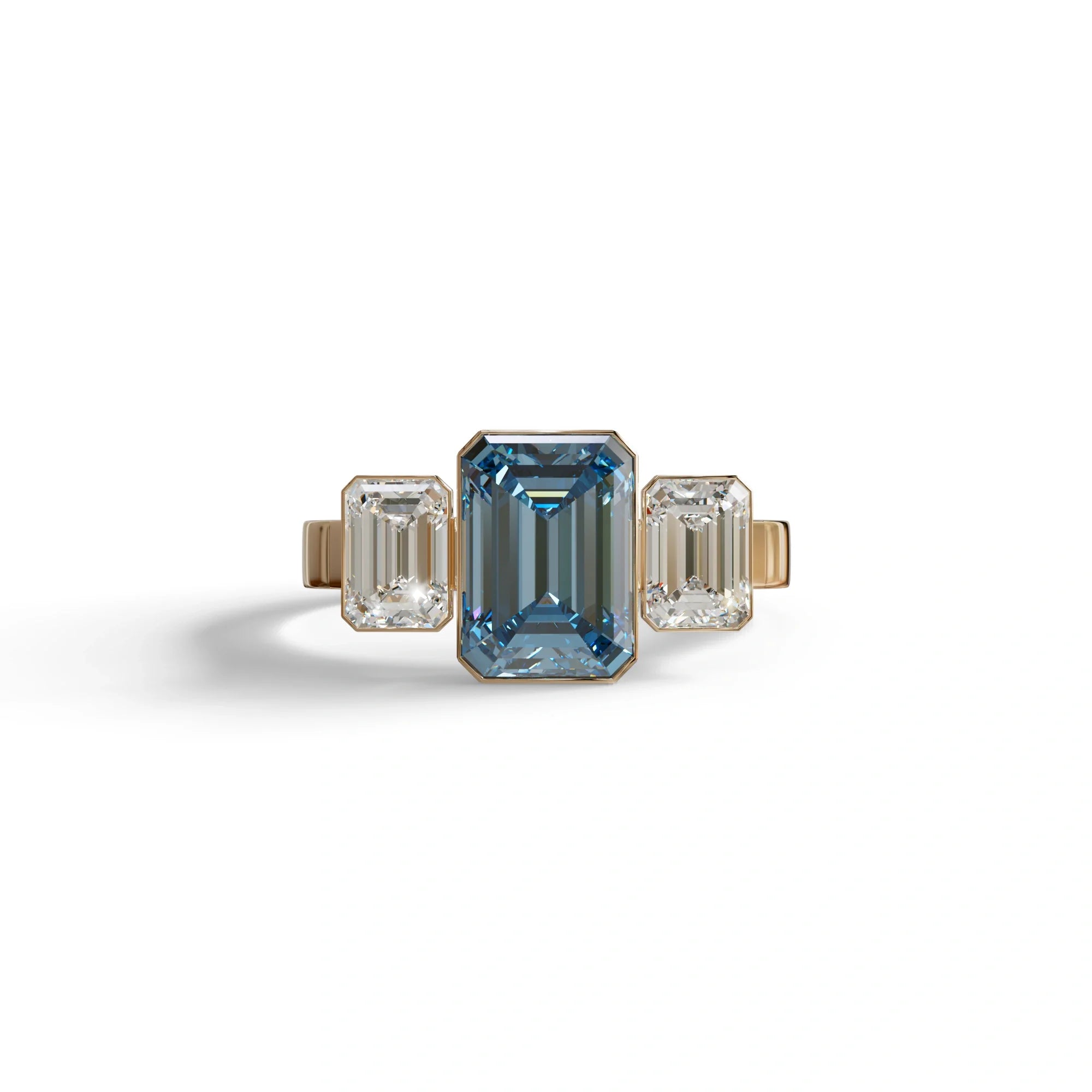 Three Stone 3 Carat Blue Lab Grown Diamond Engagement Ring - Elaris - 10K Solid Gold / Rose Gold