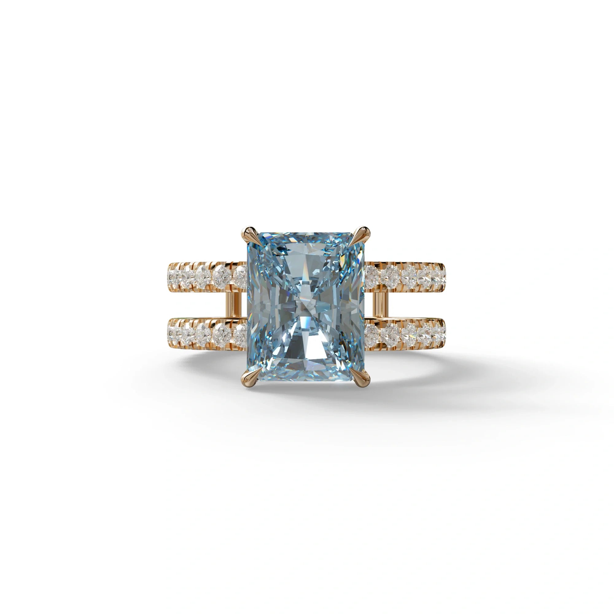3 Carat Blue Radiant Cut Lab Diamond Engagement Ring | Double Band Hidden Halo Ring - Billie - 10K Solid Gold / Rose