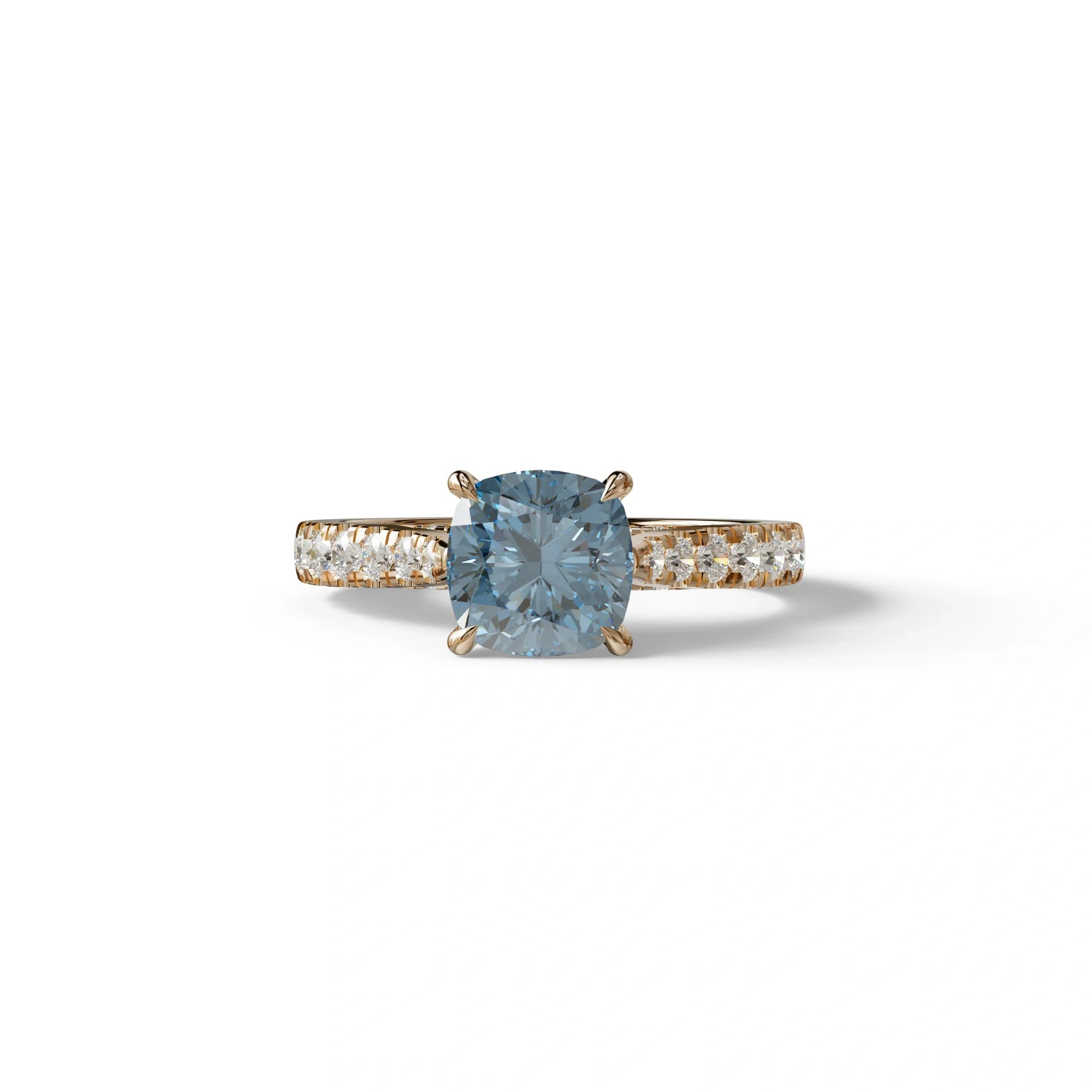2 Carat Blue Color Cushion Cut Lab Diamond Engagement Ring set - Leo - 10K Solid Gold / Rose Gold