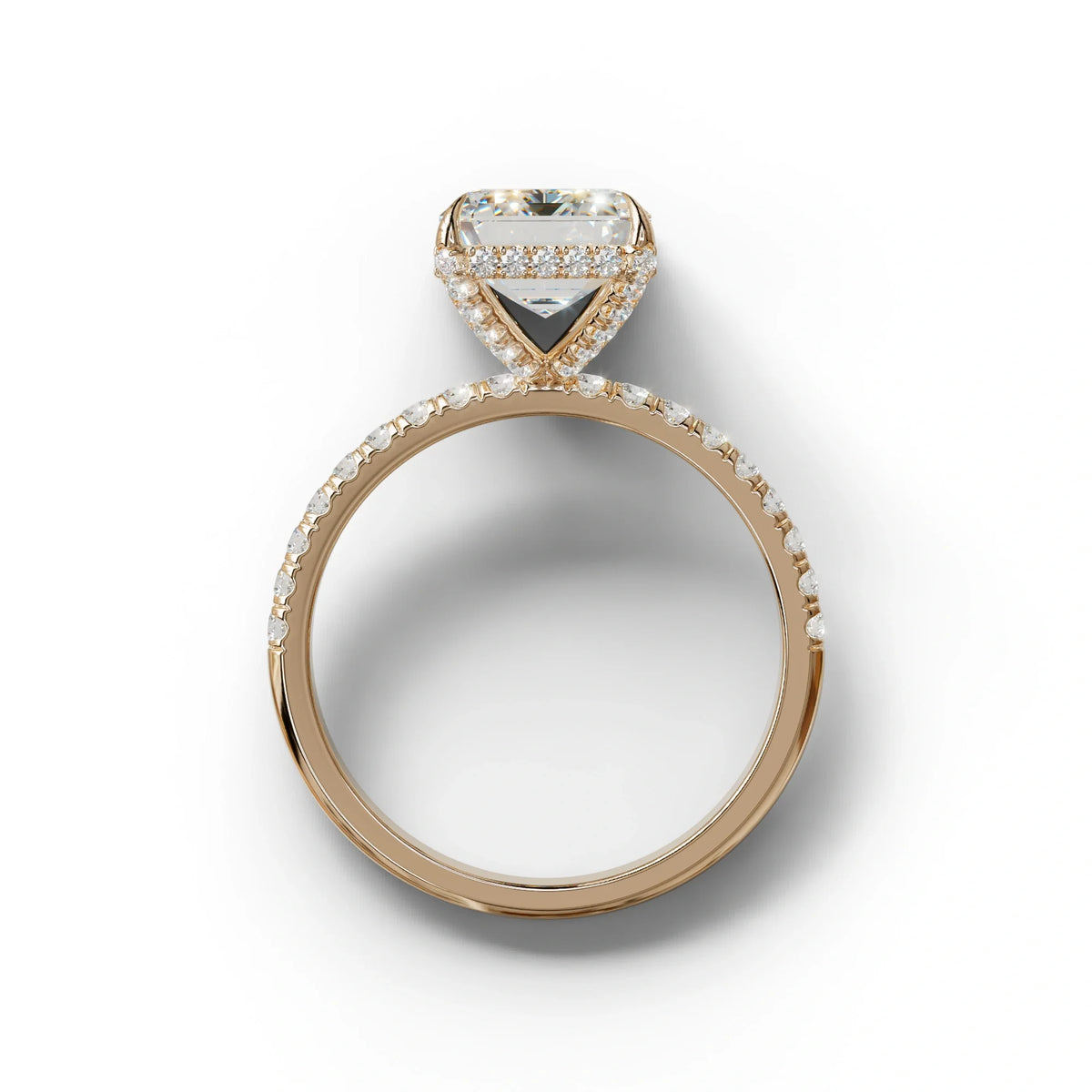 3 Carat E-VVS Emerald Cut Lab Diamond In Hidden Halo & Pave Setting Ring