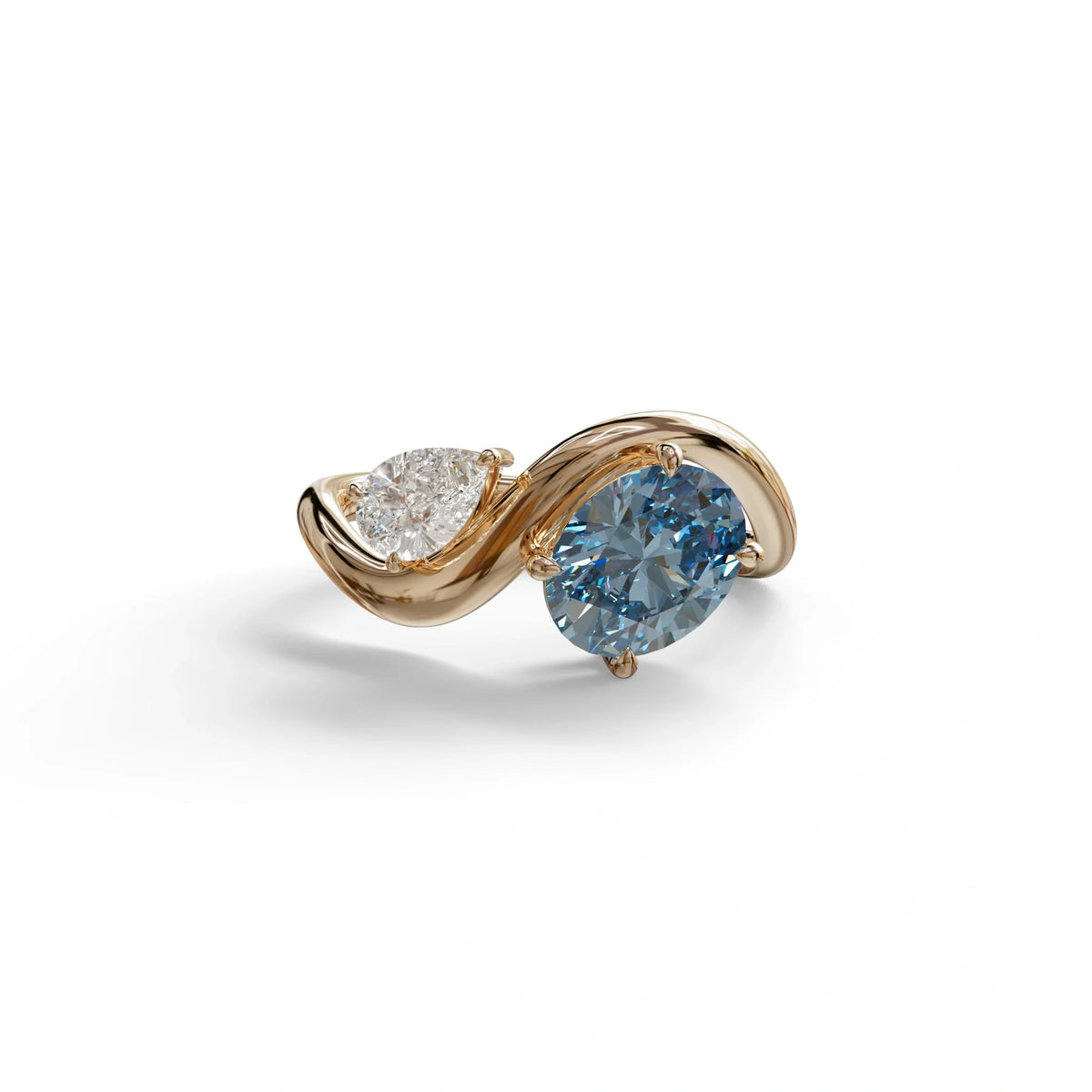 3 Carat Blue Oval and Pear Cut Lab Diamond Engagement Ring - Toi Et Moi - 10K Solid Gold / Rose Gold