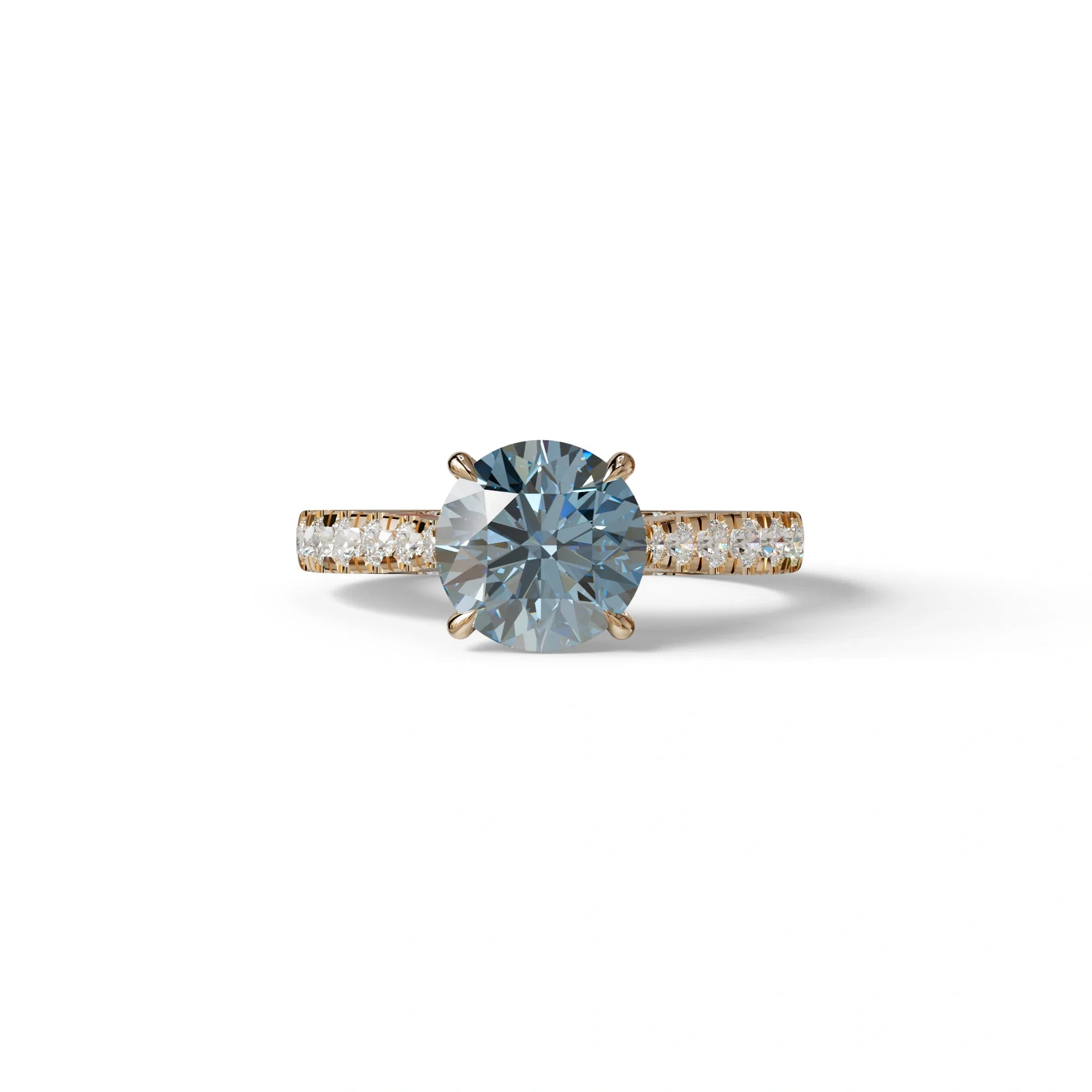 2 Carat Round Cut Blue Lab Grown Diamond Engagement Ring | Hidden Halo & Pave - Brilliant - 10K Solid Gold / Rose Gold
