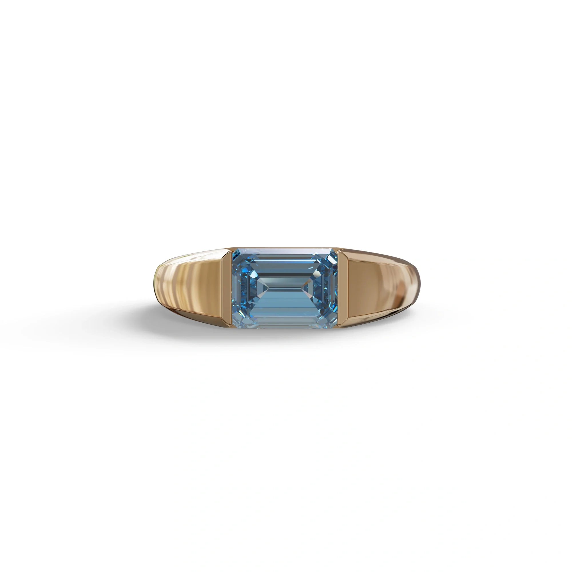 2 Carat Blue Emerald Cut East West Lab Diamond Ring - Ashleen - 10K Solid Gold / Rose Gold