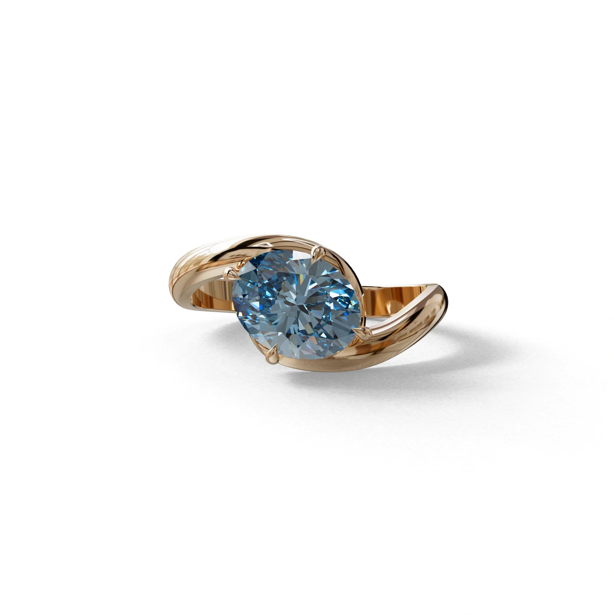 2 Carat Fancy Vivid Blue Oval Cut Lab Diamond Ring - Estella - 10K Solid Gold / Rose Gold