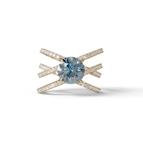 1.5 Carat Blue Round Cut Criss Cross Lab Diamond Ring - Elegant - 10K Solid Gold / Rose Gold