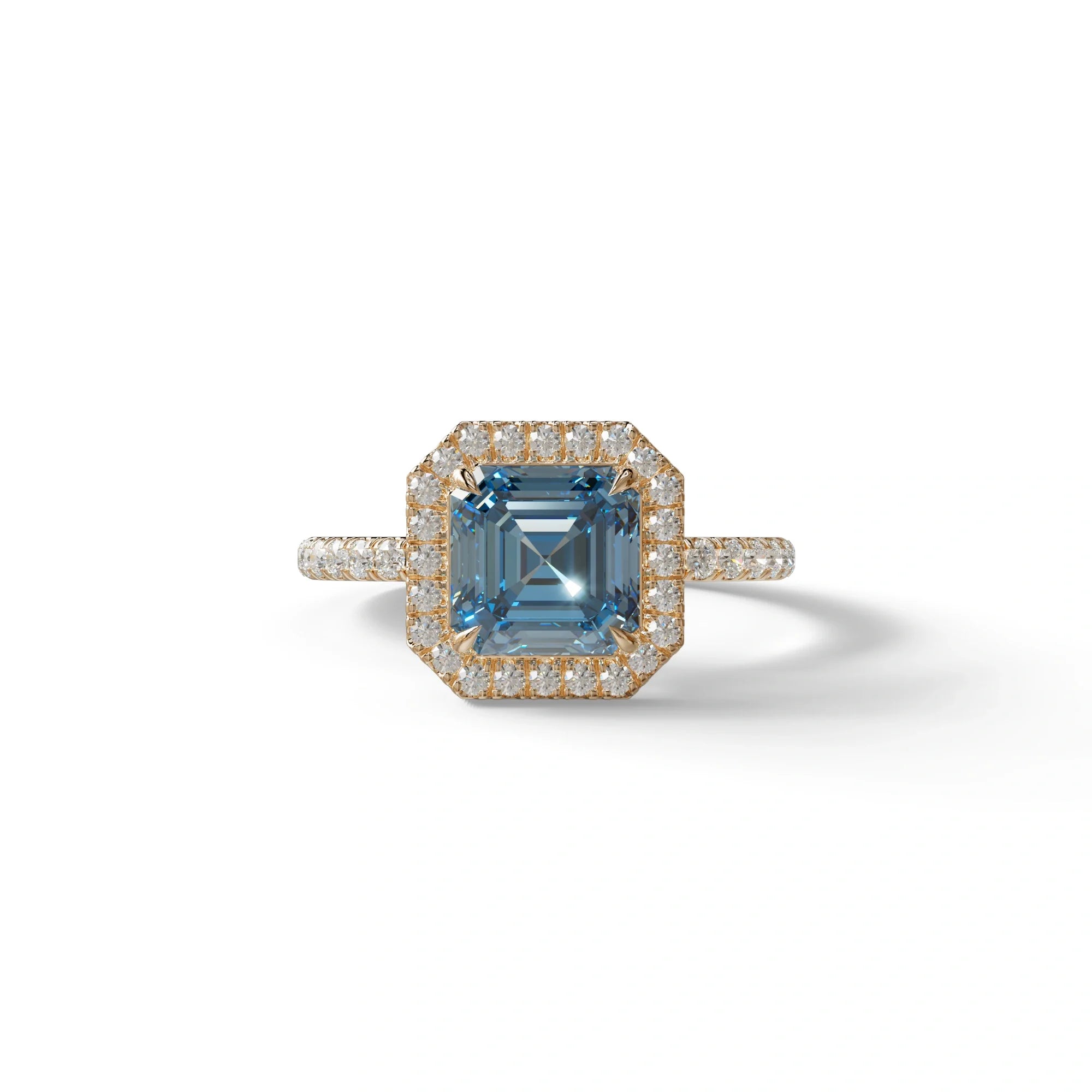 3.5 Ct Blue Asscher Cut Lab Diamond In Halo & Pave Setting Ring - Up Glam - 10K Solid Gold / Rose Gold