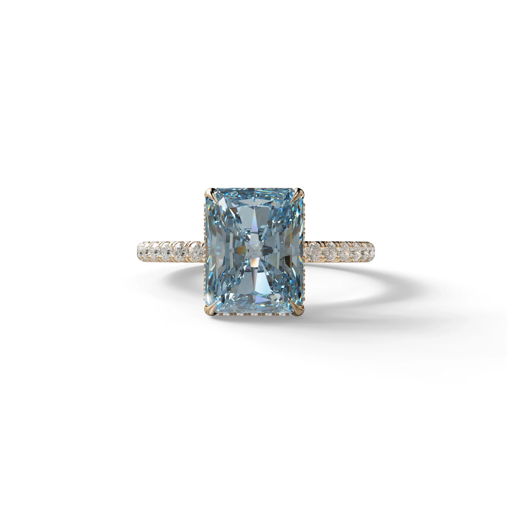 3 Ct Radiant Cut Blue Color Lab Diamond Ring - Monica - 10K Solid Gold / Rose Gold