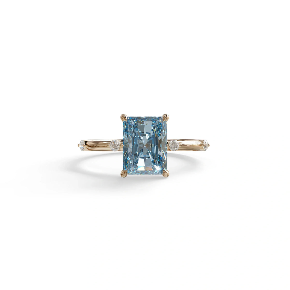 2 Ct Fancy Vivid Blue Radiant Cut Lab Grown Diamond Engagement Ring | Space-Chanel Setting - Elaria
