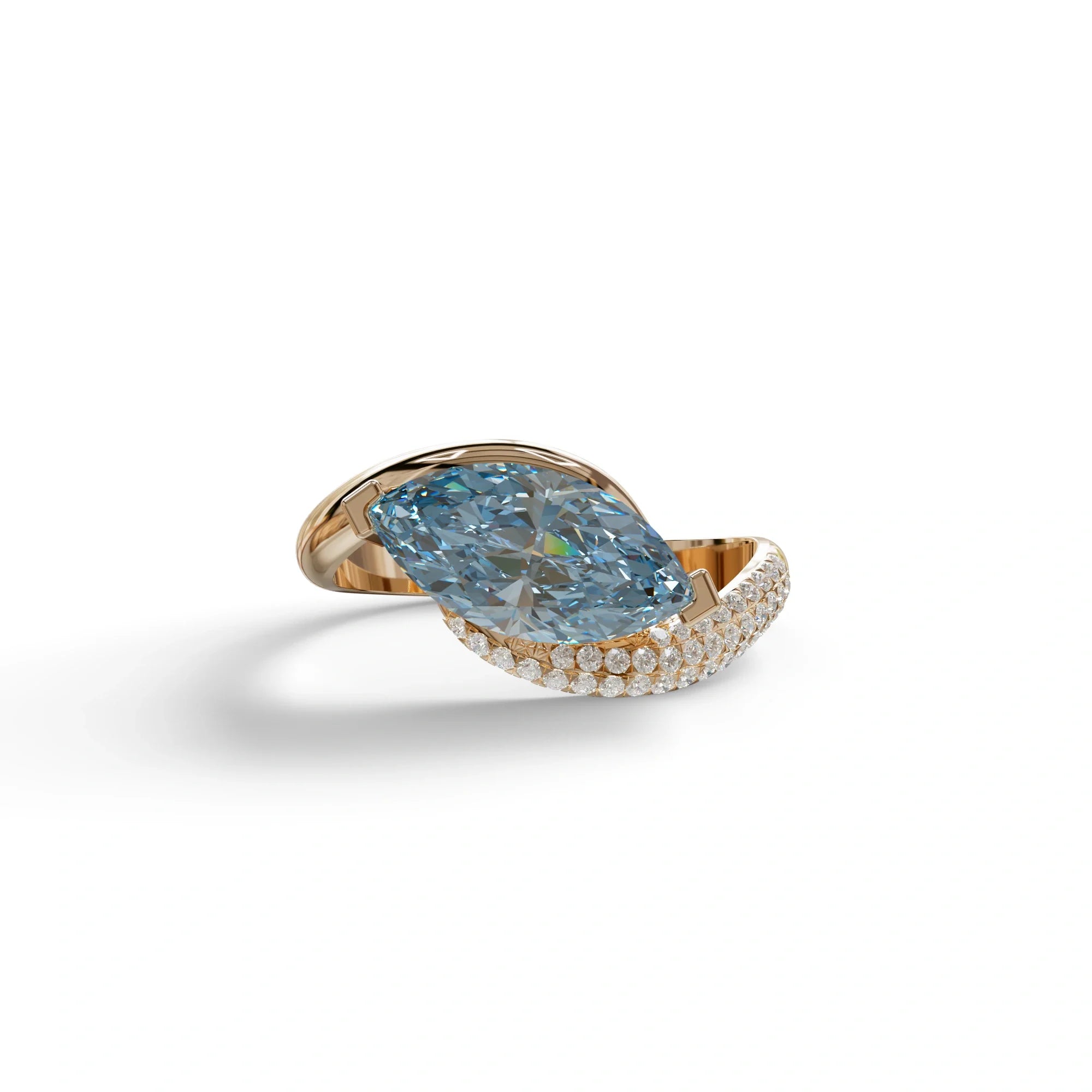 2 Carat Fancy Vivid Blue Marquise Cut Lab Grown Diamond Engagement Ring - Maya - 10K Solid Gold / Rose Gold