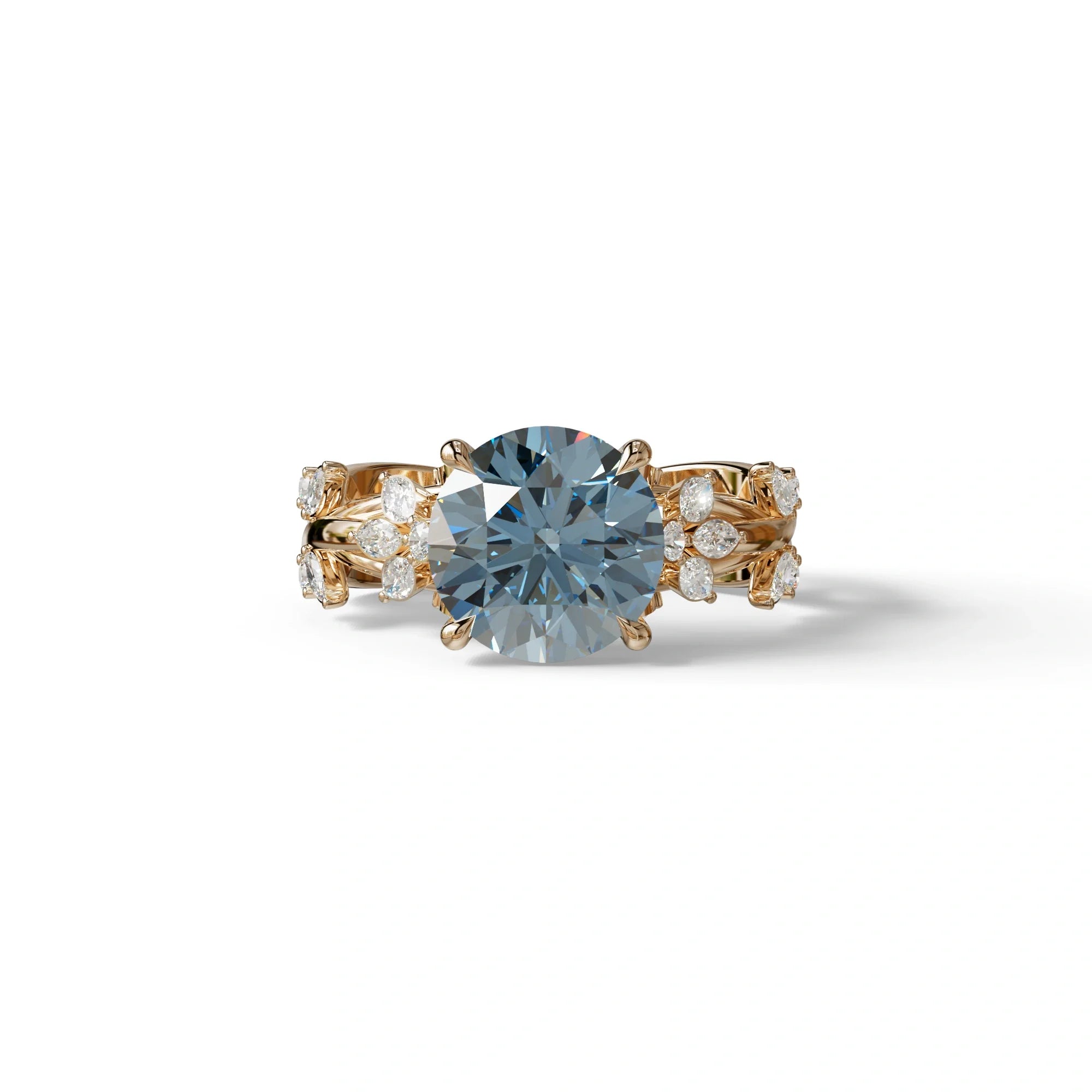 Natural Inspired 3 Carat Blue Round Cut Lab Diamond Engagement Ring - Catalina - 10K Solid Gold / Rose Gold
