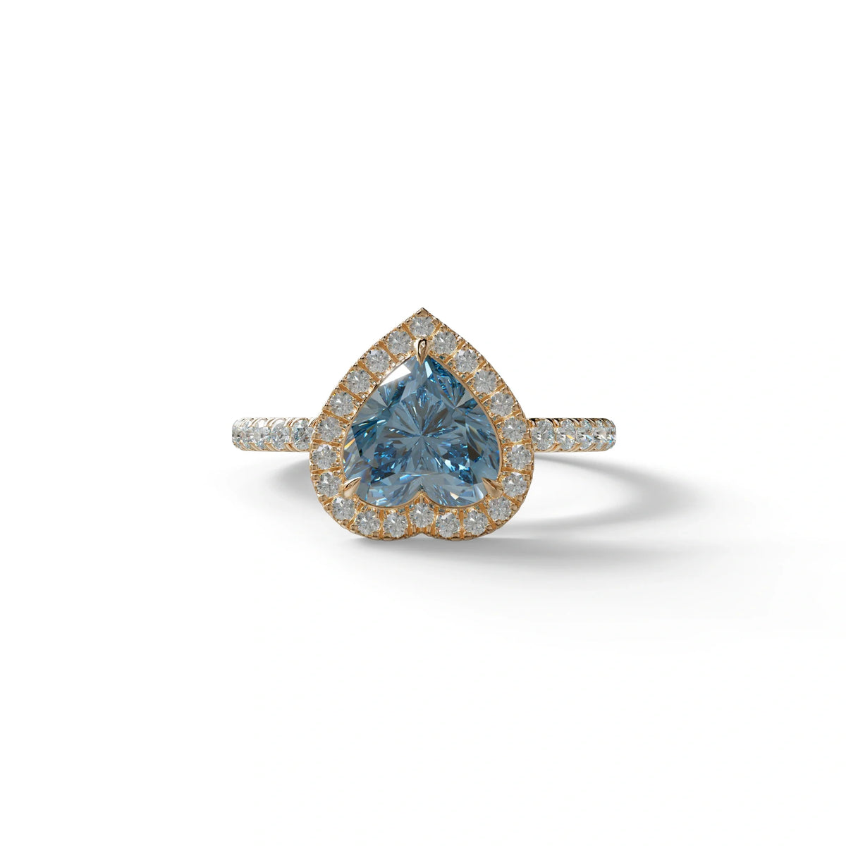 Blue Heart Cut Halo & Pavé Lab Grown Diamond Engagement Ring - Gelia - 2 Carat / 10K Solid Gold / Rose Gold