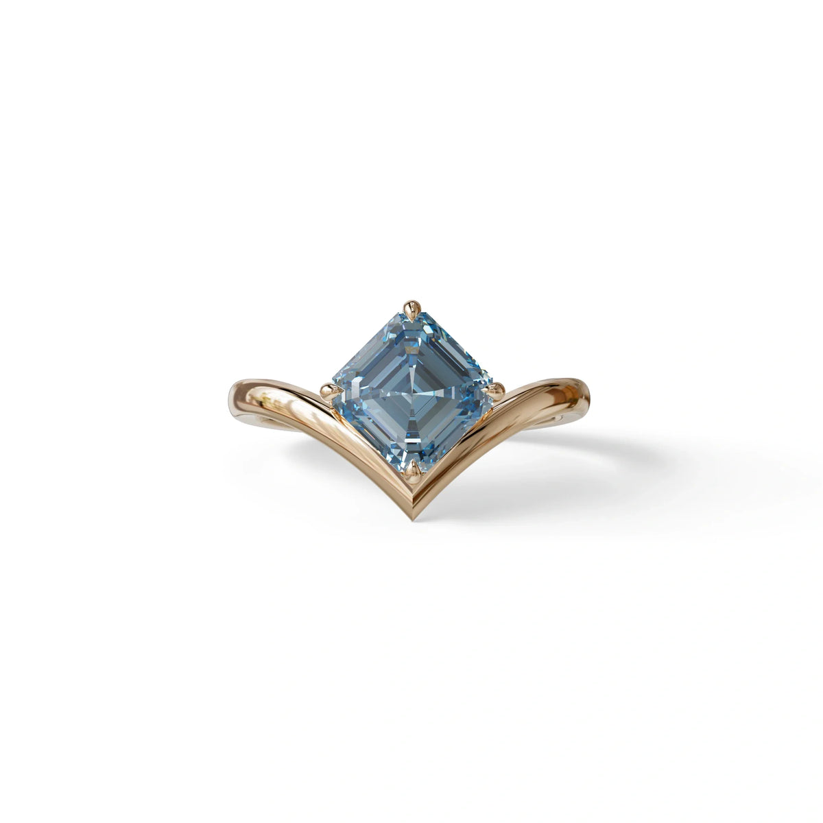 2 Ct Fancy Vivid Blue Asscher Cut Lab Diamond Solitaire Engagement Ring - Louily - 10K Solid Gold / Rose Gold