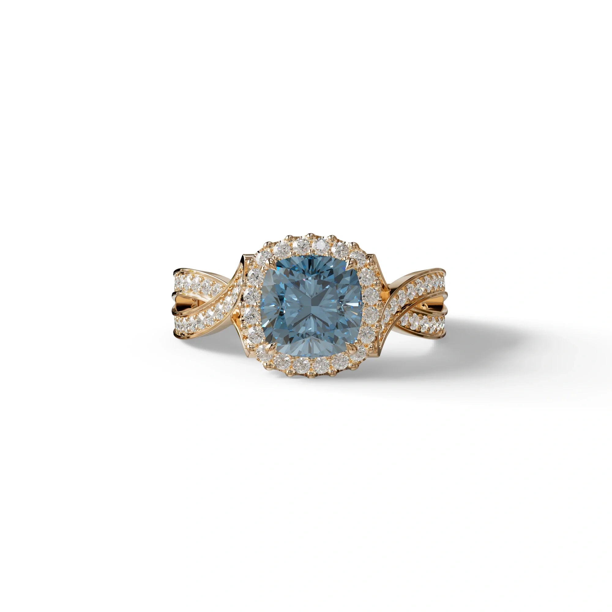 3 Carat Blue Cushion Cut Lab Grown Halo Diamond Engagement Ring - Odessa - 10K Solid Gold / Rose Gold