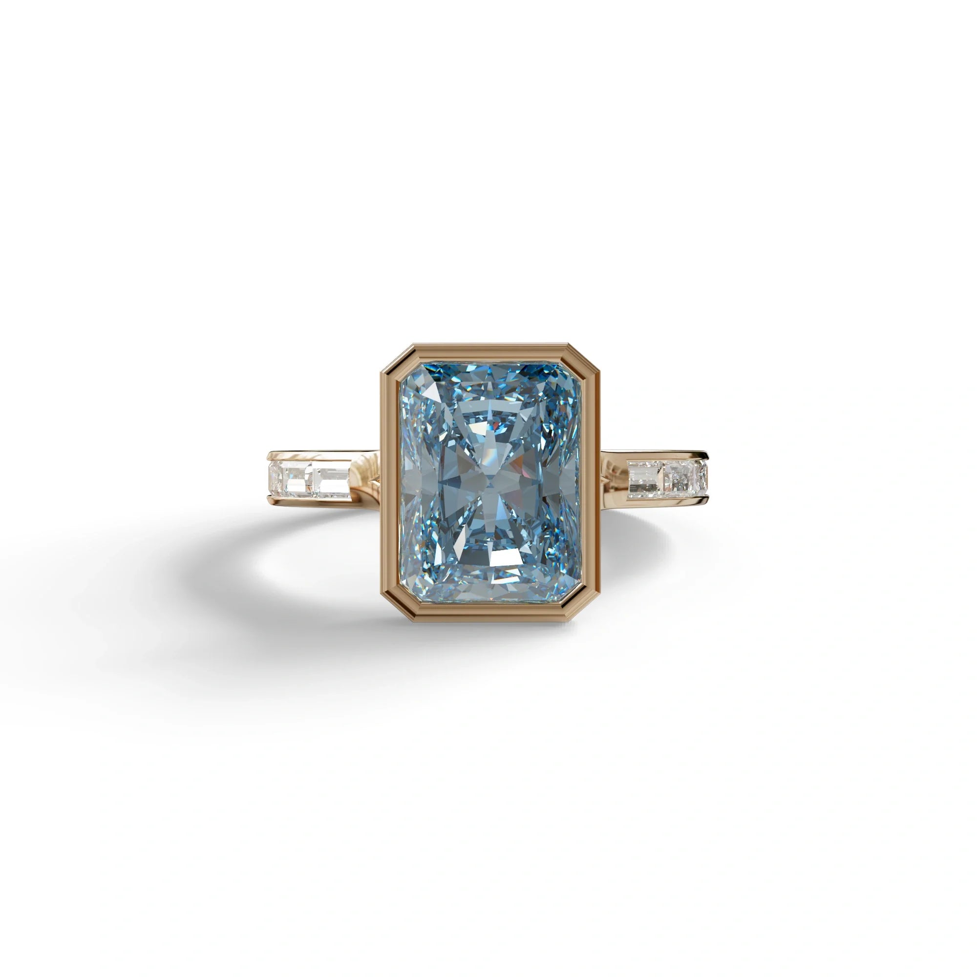 3 Ct Radiant Cut Blue Color Lab Diamond Ring - Olympia - 10K Solid Gold / Rose Gold