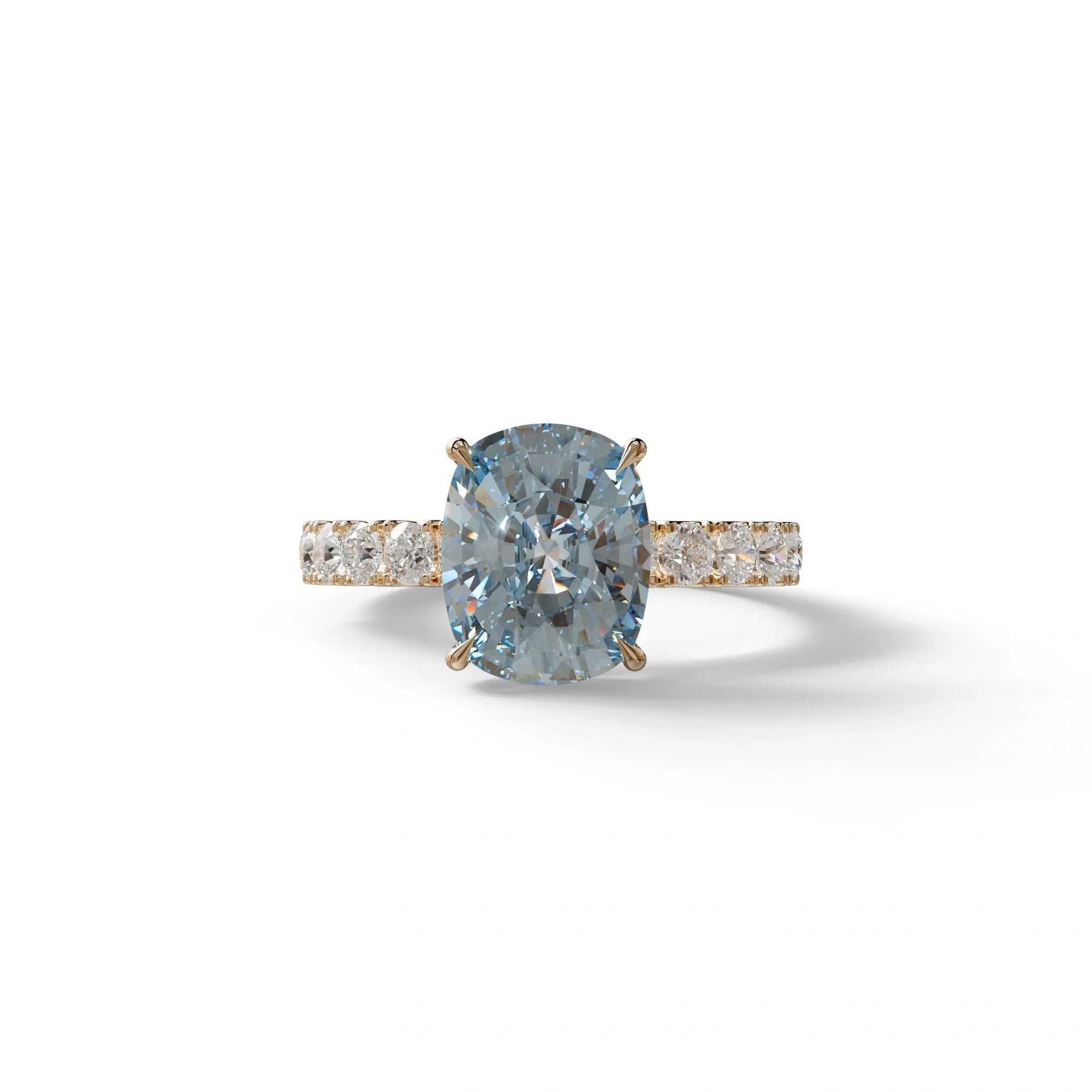 4 Carat Blue Cushion Cut Hidden Halo Eternity Lab Diamond Engagement Ring - Sandrine - 10K Solid Gold / Rose Gold