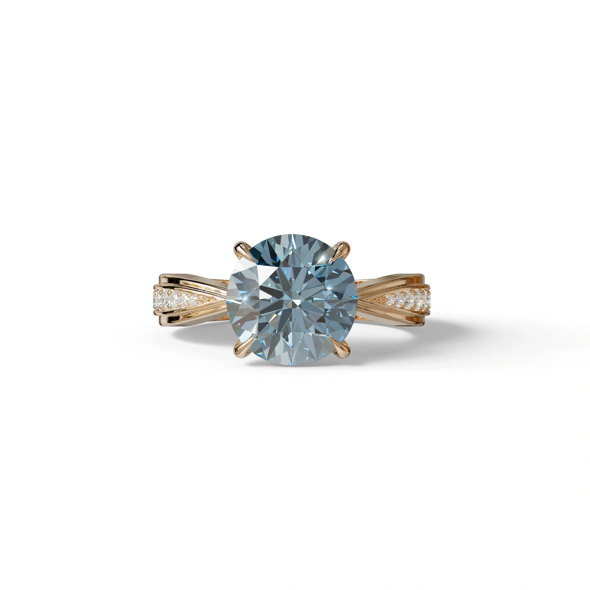 2.5 Carat Blue Round Shaped Lab Diamond Ring V-Shank Pave Setting -Je t’adore - 10K Solid Gold / Rose Gold