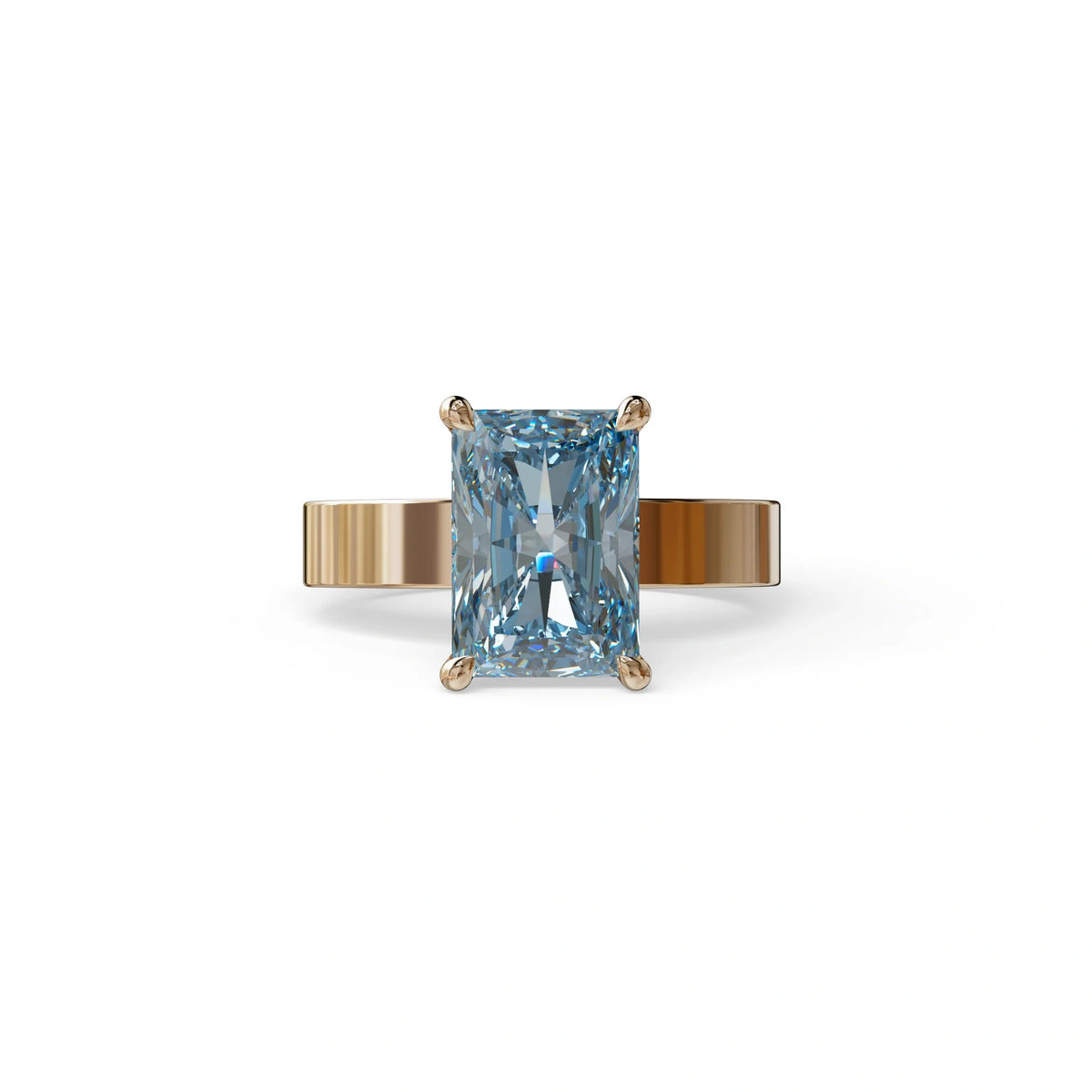 4Ct Blue Radiant Cut Lab Grown Diamond Solitaire Engagement Ring - Crownfire - 10K Solid Gold / Rose Gold