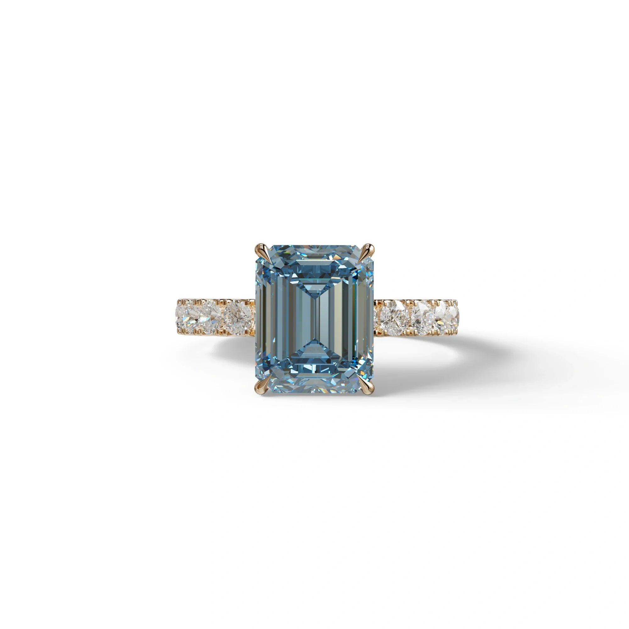3 Carat Blue Emerald Cut Hidden Halo Lab Diamond Engagement Ring - Luminary - 10K Solid Gold / Rose Gold